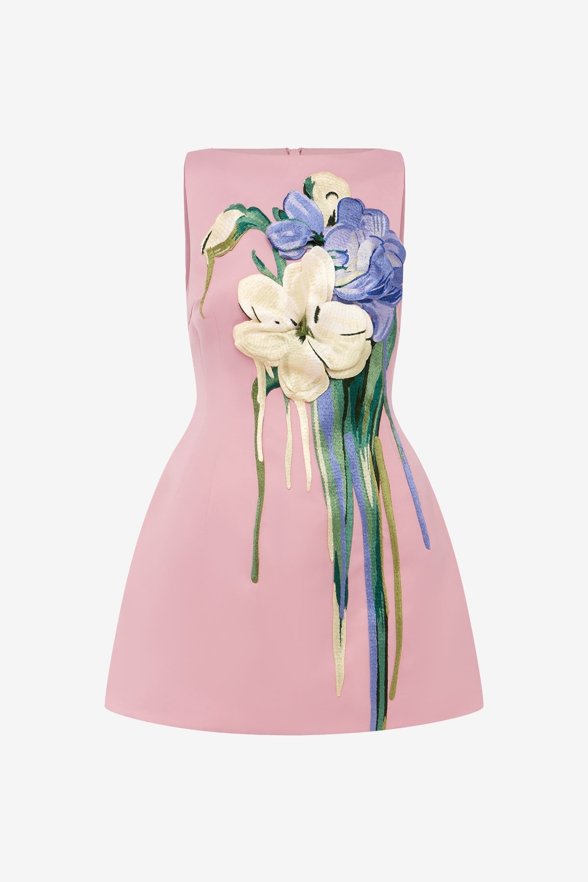 Alice Embroidered Mini Dress in Pastel Pink Bouquet Print in Pastel Pink 1
