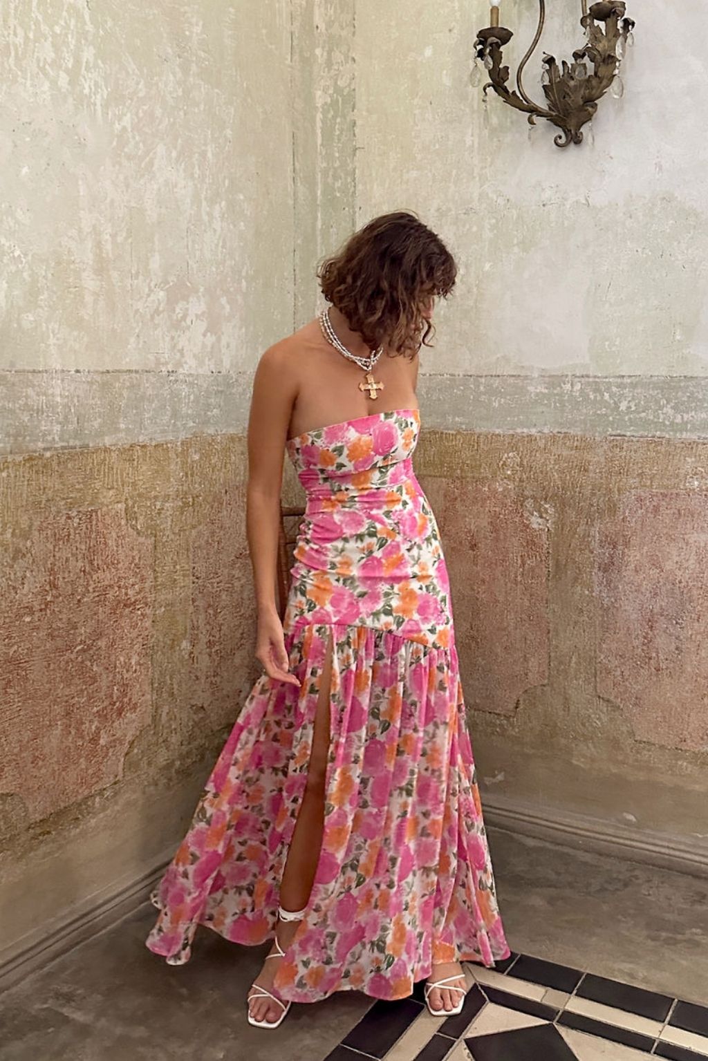 Wilhelmina Strapless Floral Maxi Dress Blush 4