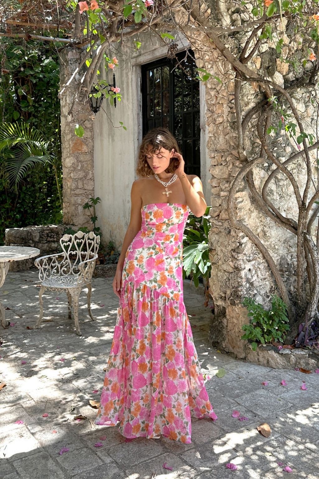 Wilhelmina Strapless Floral Maxi Dress Blush 1