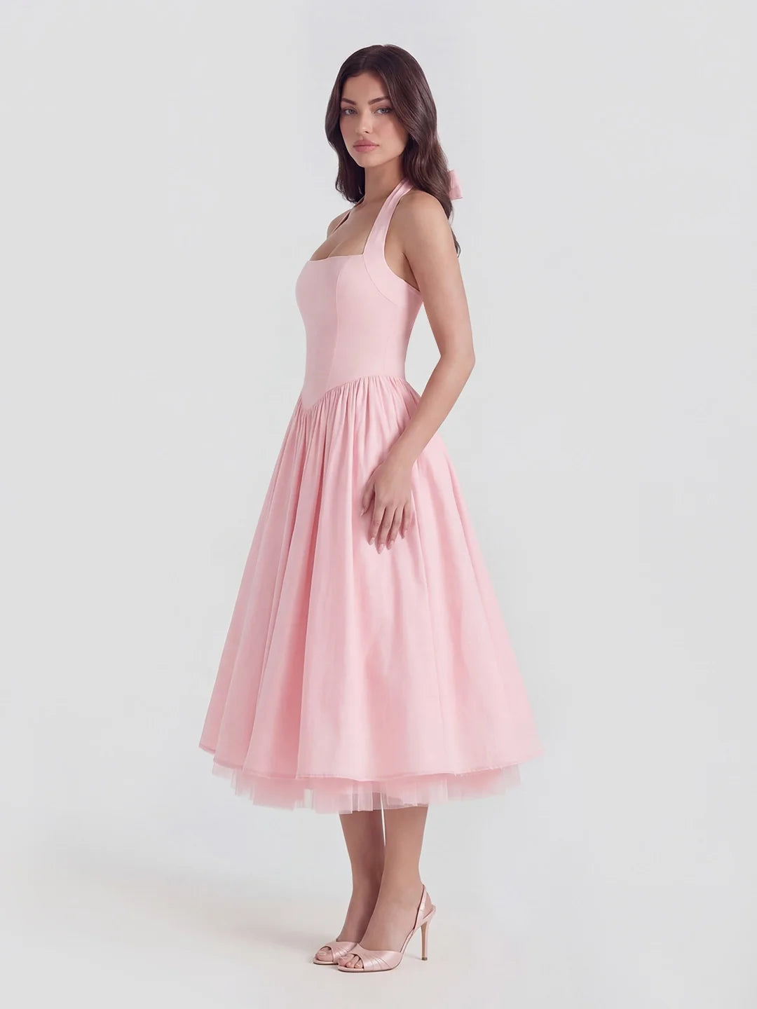 Celeste Lace-Up Halter Midi Dress Lemon 7