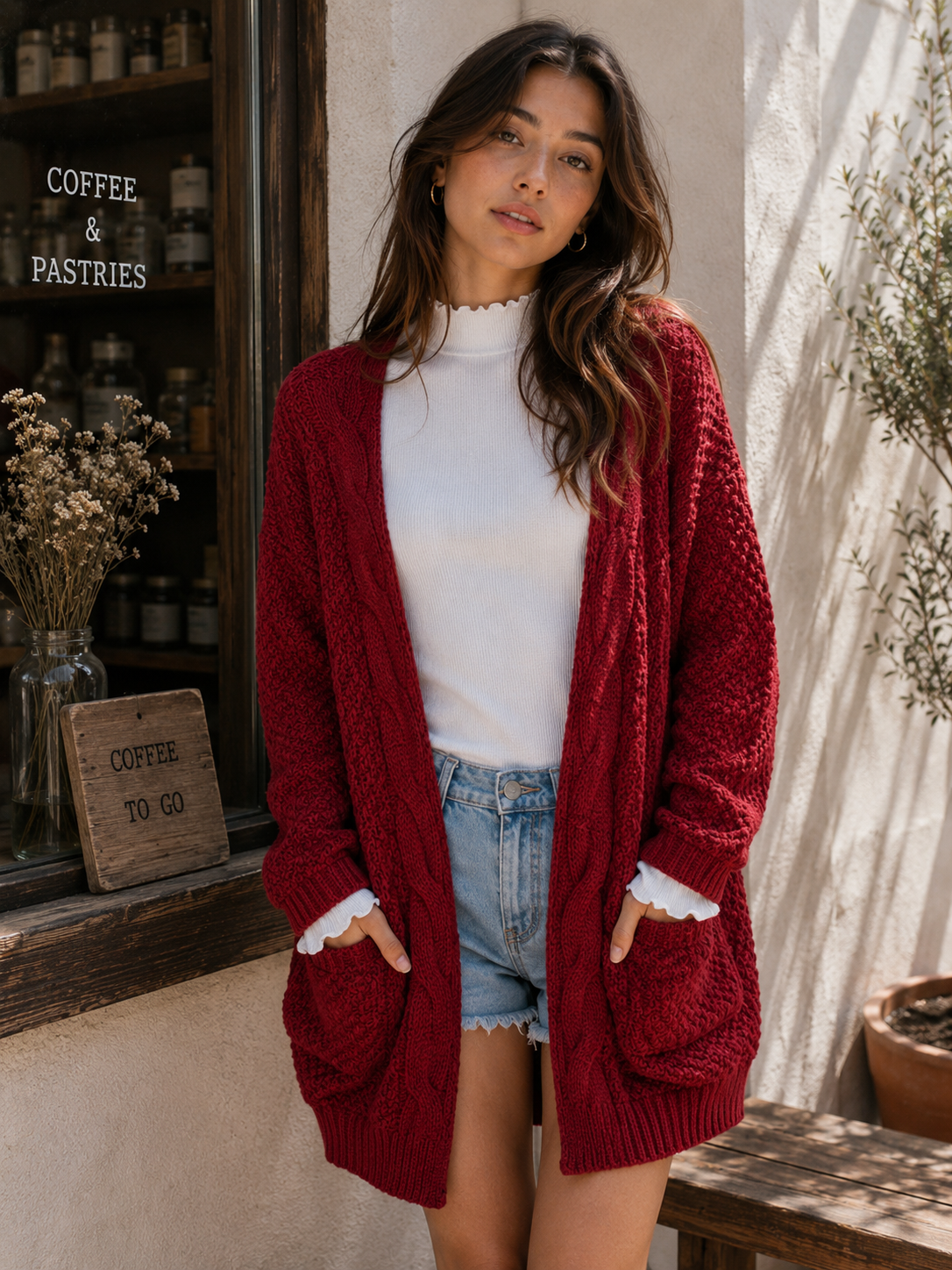 Margot Open-Front Cable Knit Cardigan CREAM 9