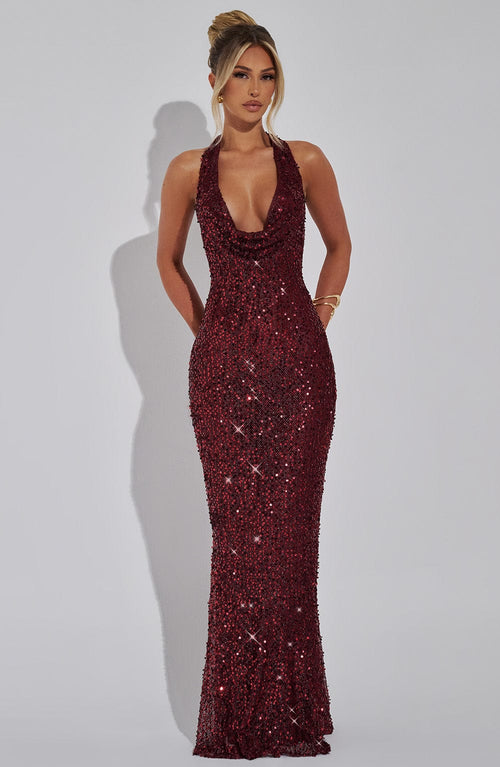RUBY GLITTER MAXI DRESS Wine Red 1