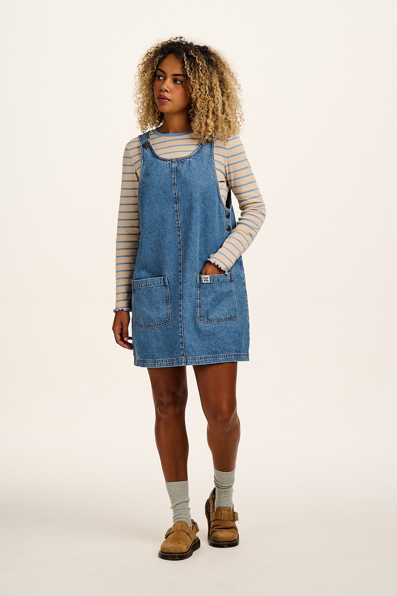 Layla Denim Mini Dress Mid Wash Blue Denim 1