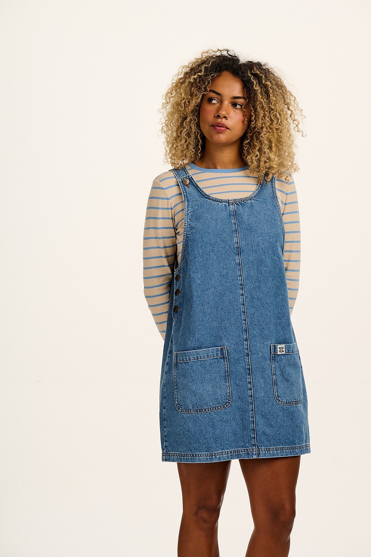 Layla Denim Mini Dress Vintage Stripe & Floral 4