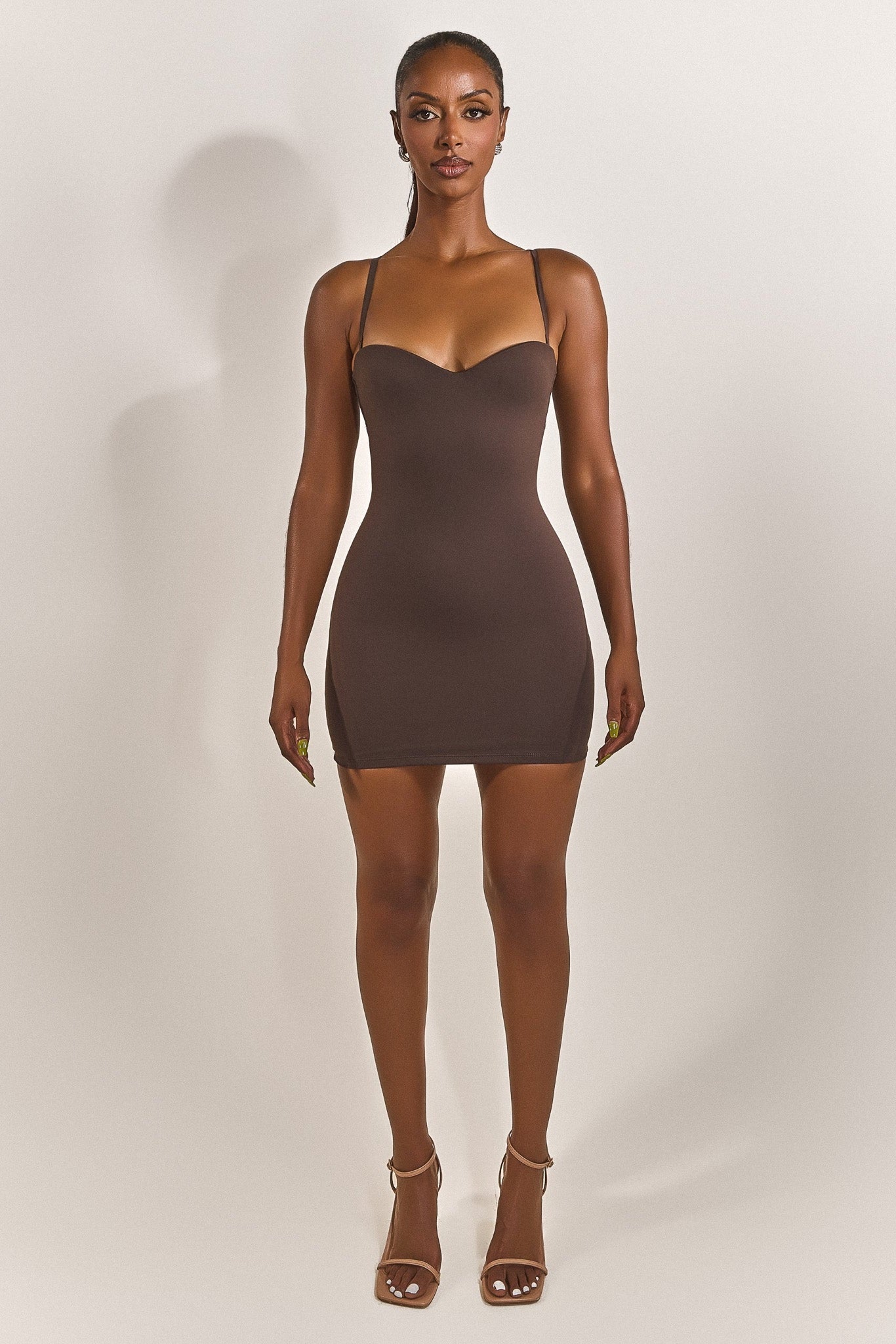 Evangeline Sculpted Mini Dress in Blush Brown 9