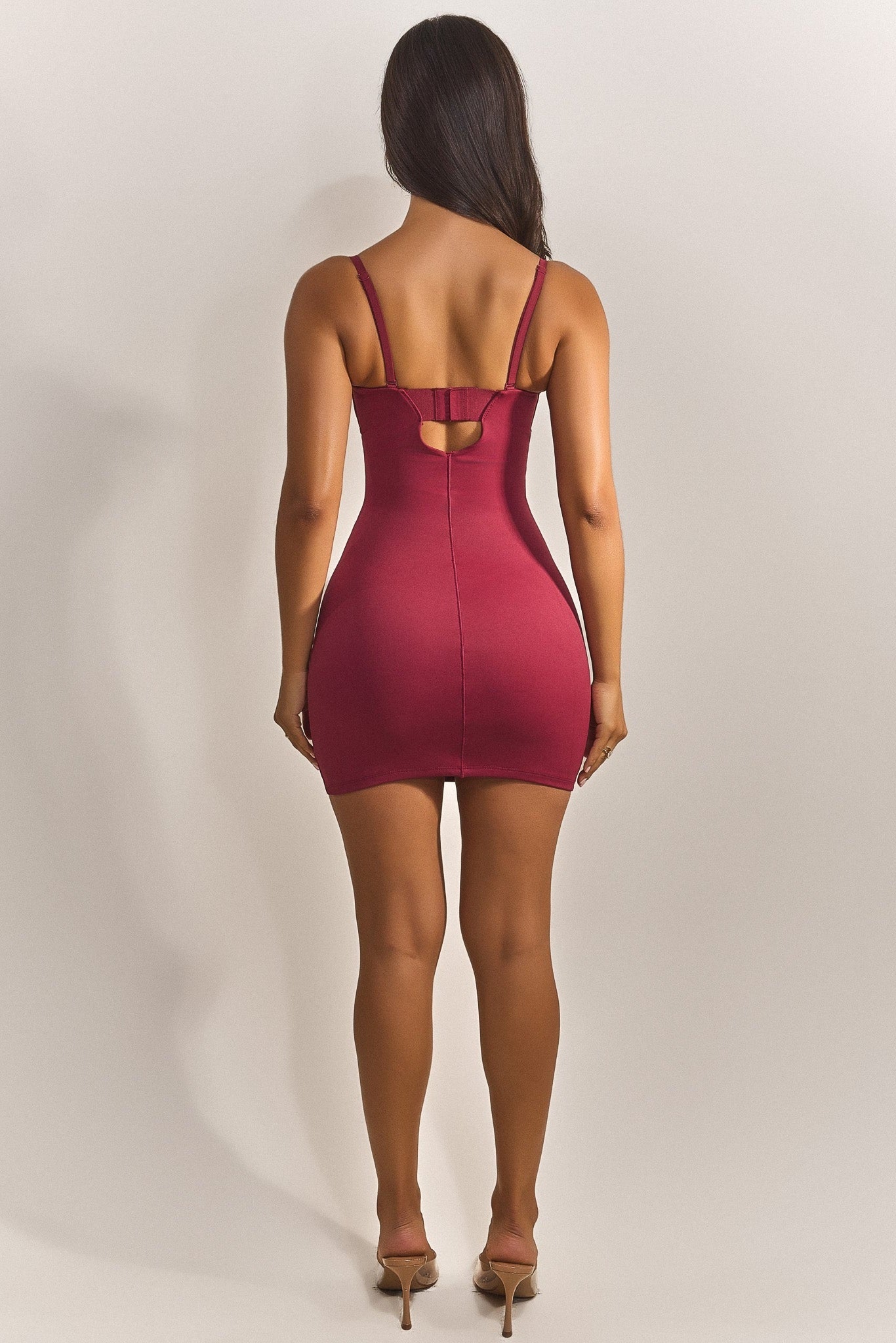 Evangeline Sculpted Mini Dress in Blush Red 4