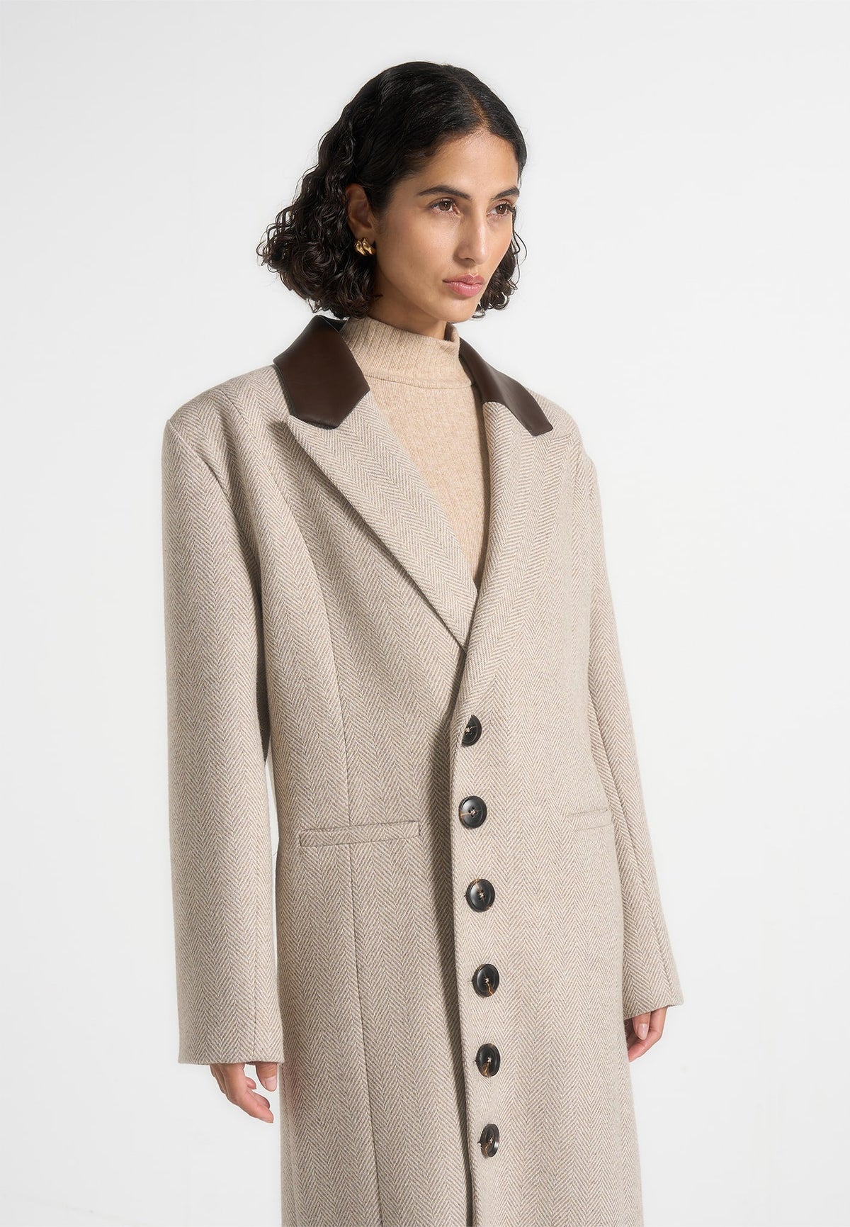 Anissa Herringbone Wool Coat Beige 4
