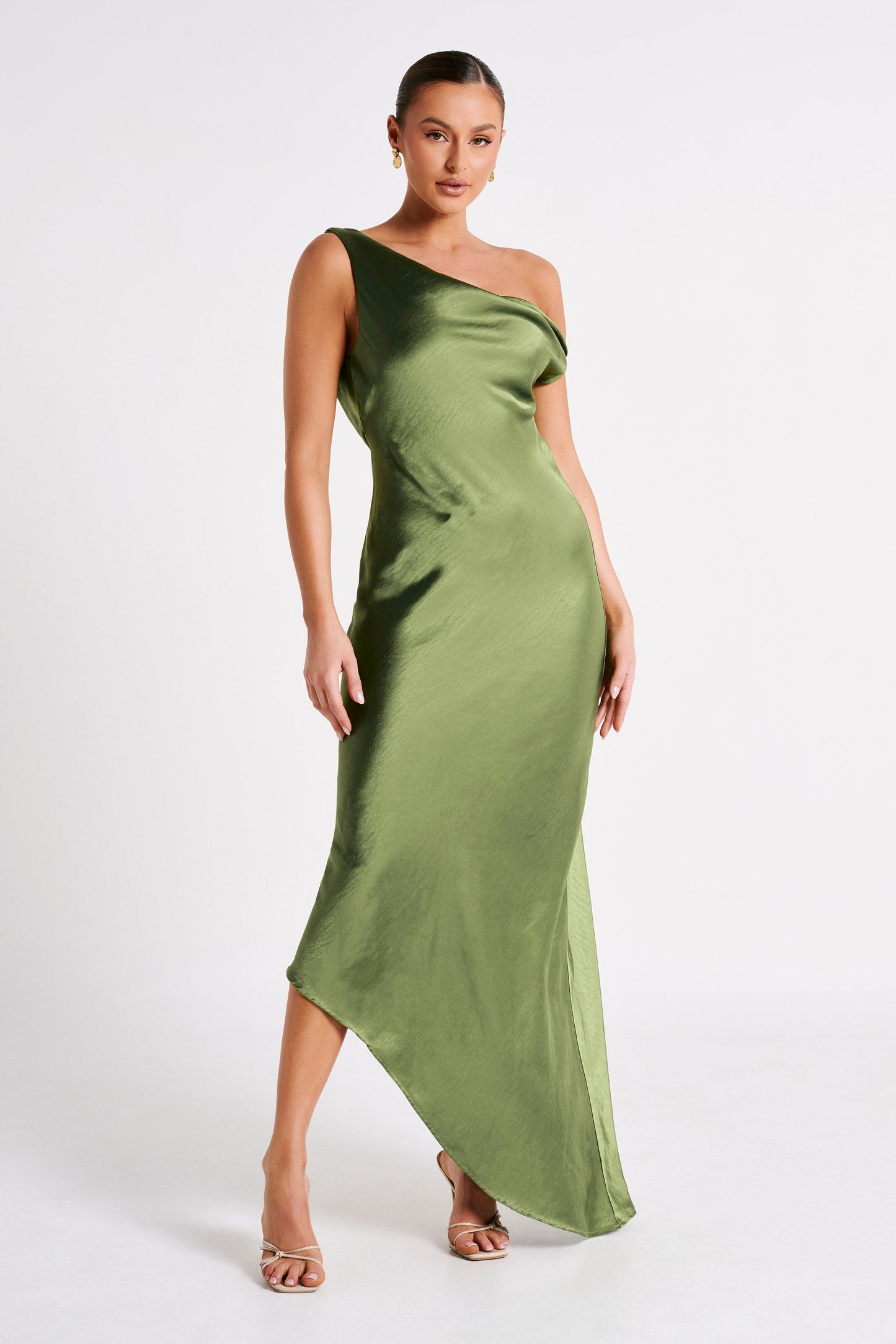 Yvette Asymmetrical Slip Maxi Dress in Emerald Emerald 2