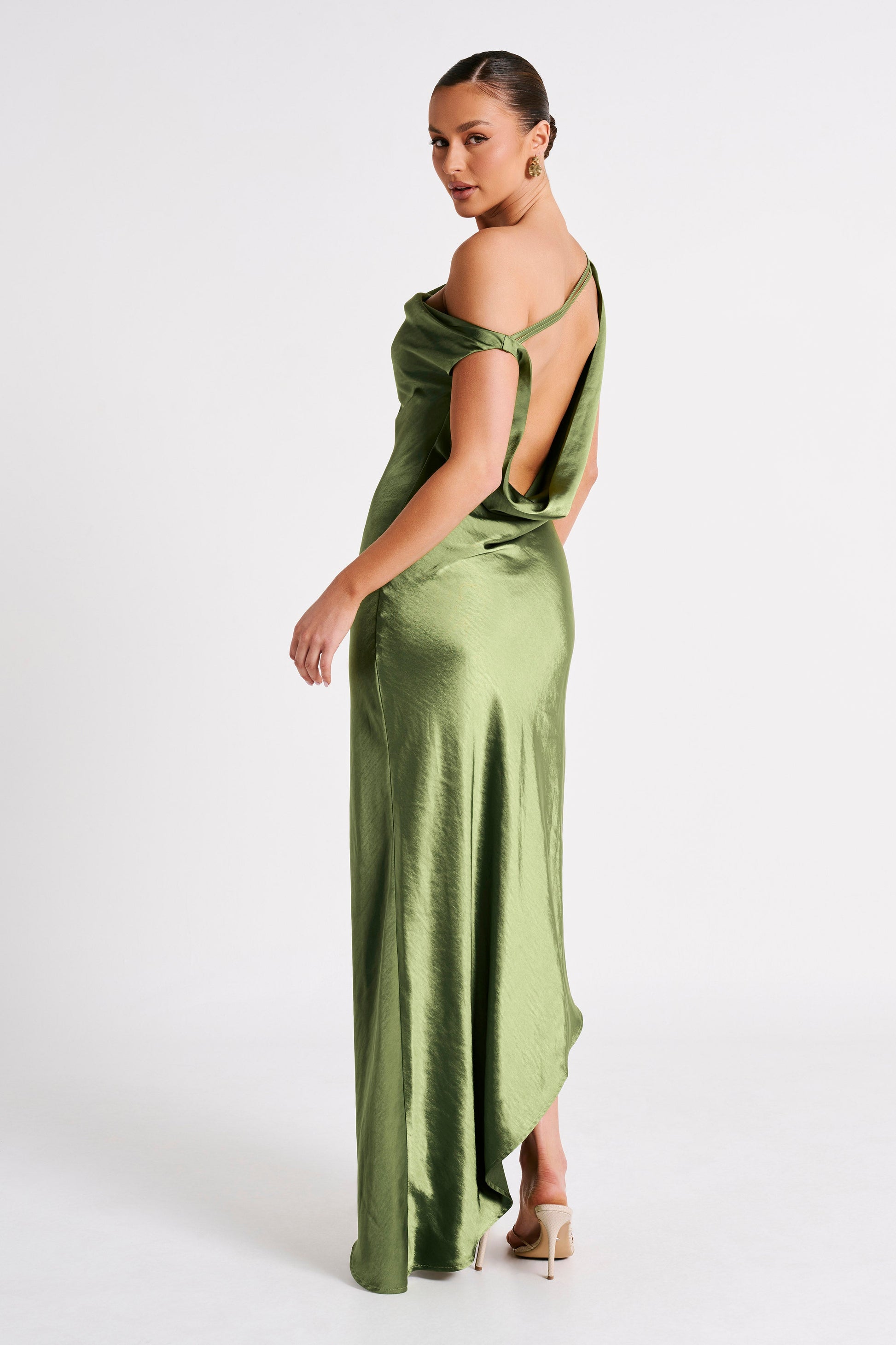 Yvette Asymmetrical Slip Maxi Dress in Emerald Emerald 4