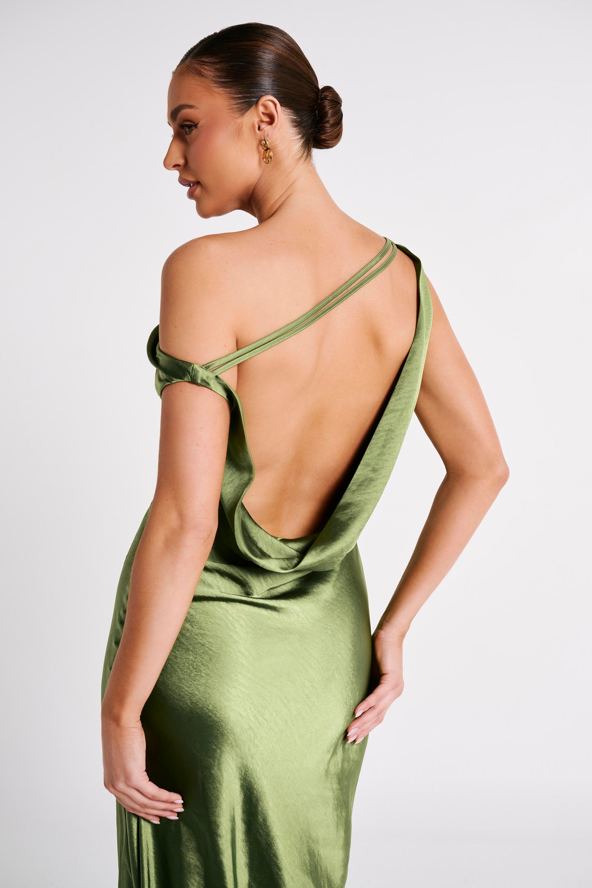 Yvette Asymmetrical Slip Maxi Dress in Emerald Emerald 8