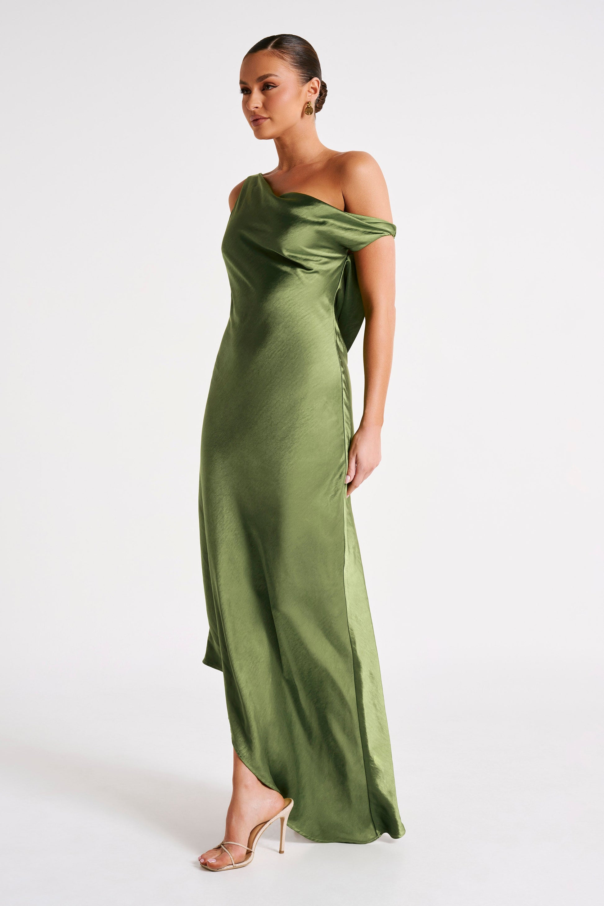 Yvette Asymmetrical Slip Maxi Dress in Emerald Emerald 5