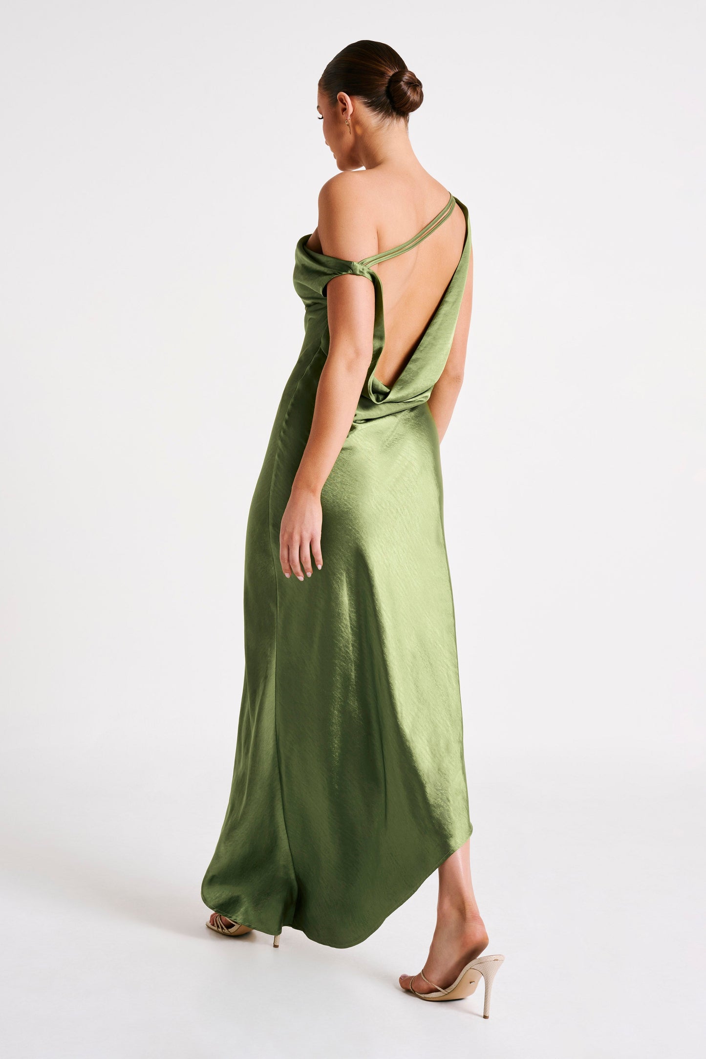 Yvette Asymmetrical Slip Maxi Dress in Emerald Emerald 6