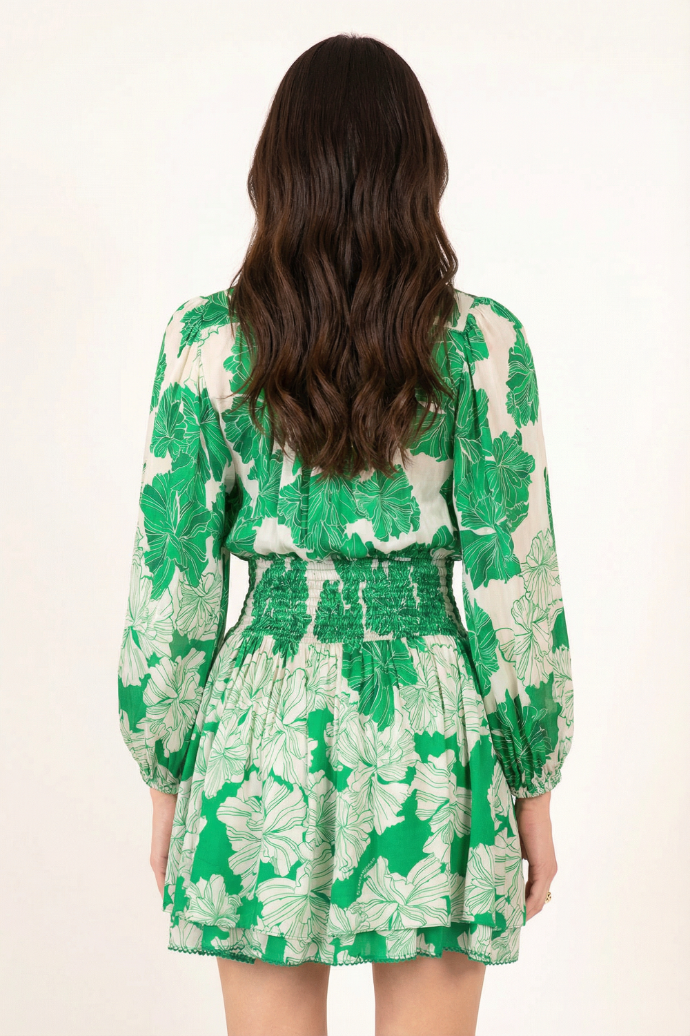 Colleen Jacquard Mini Dress Green Flower Bunch 4
