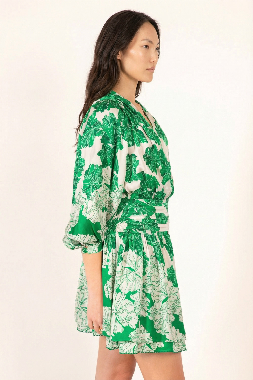 Colleen Jacquard Mini Dress Green Flower Bunch 3