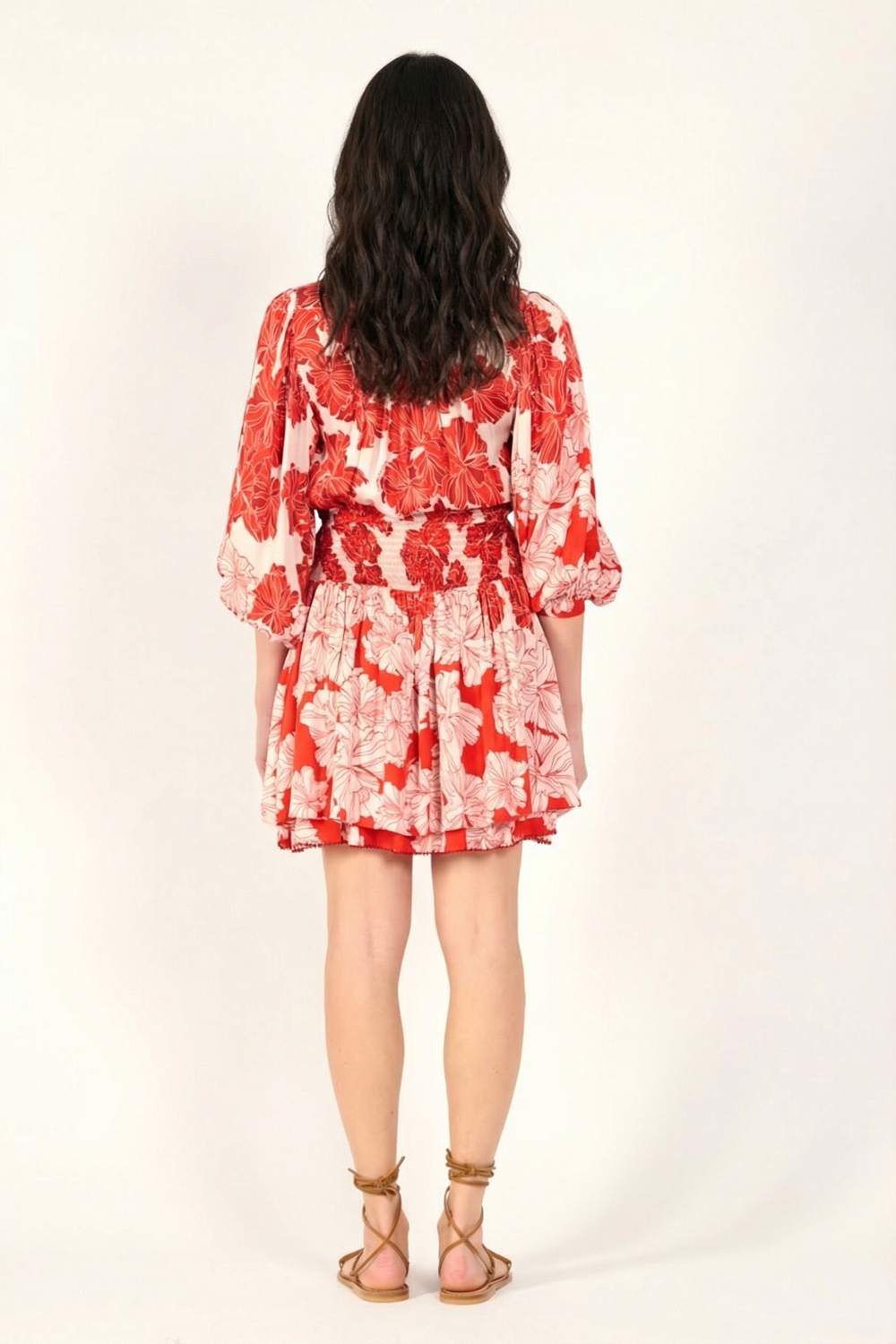 Colleen Jacquard Mini Dress Red Flower Bunch 4