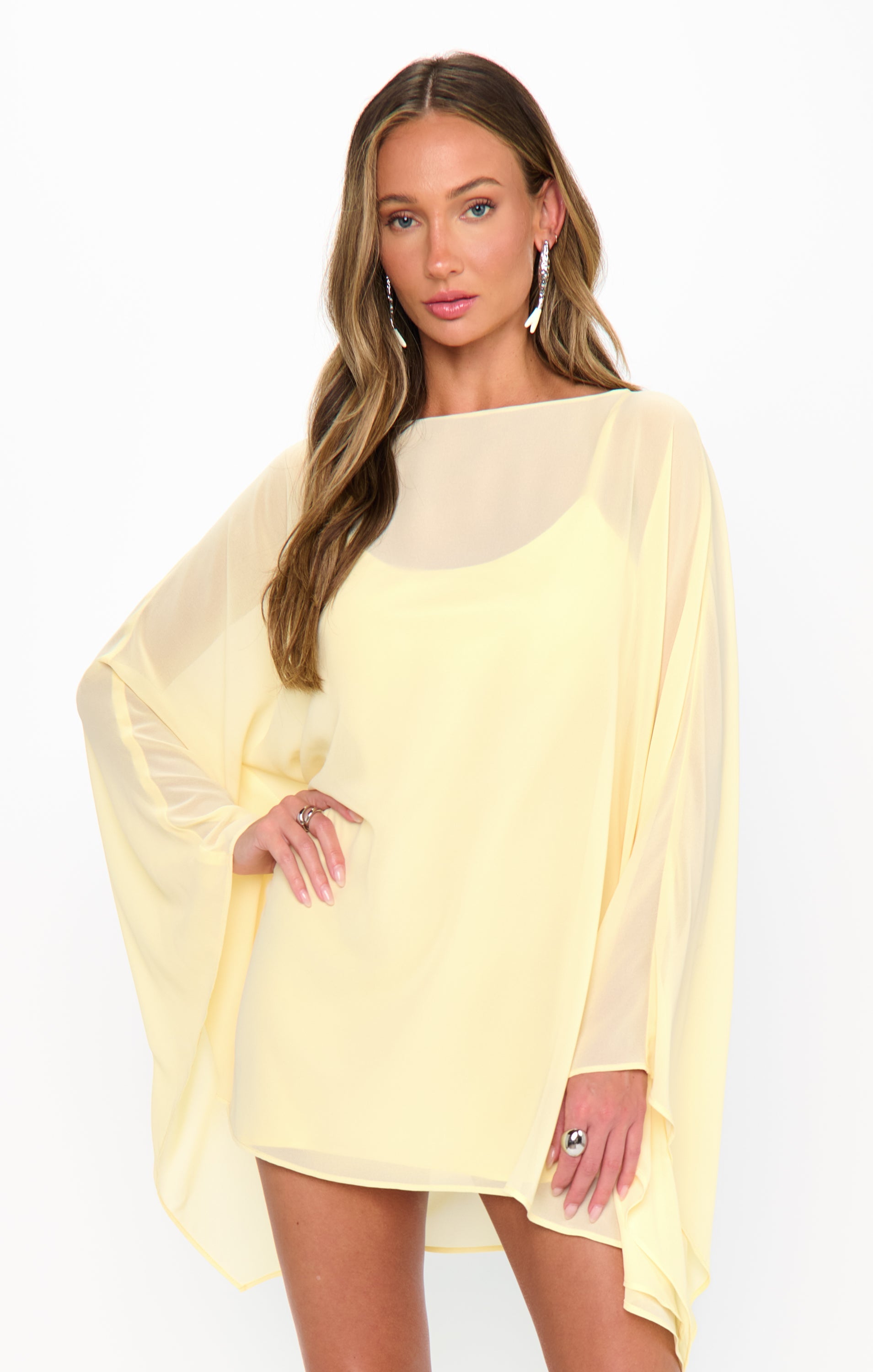 Olsen Chiffon Mini Dress in Pale Yellow 6