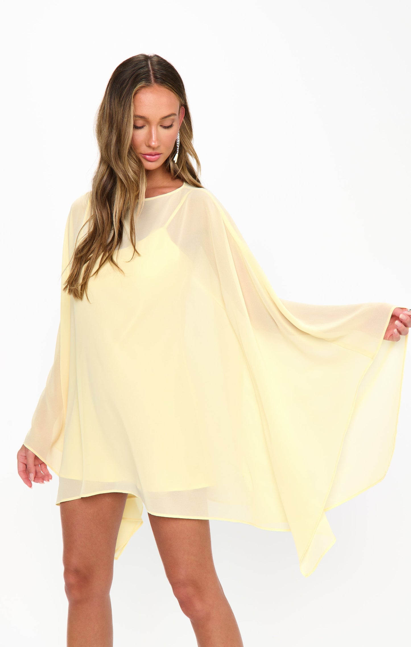 Olsen Chiffon Mini Dress in Pale Yellow 4