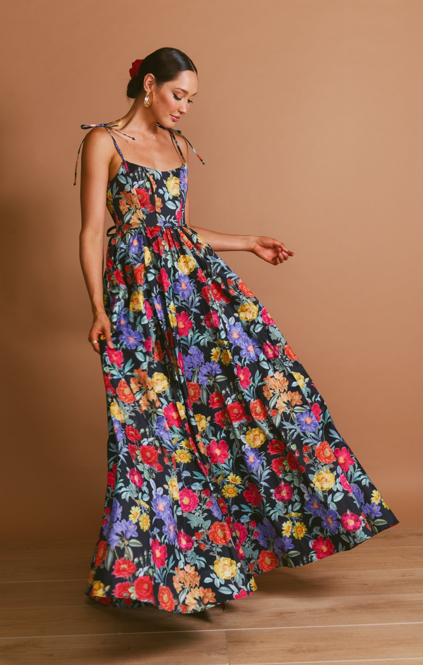 Juliet Taffeta Maxi Dress in Peony Black 5