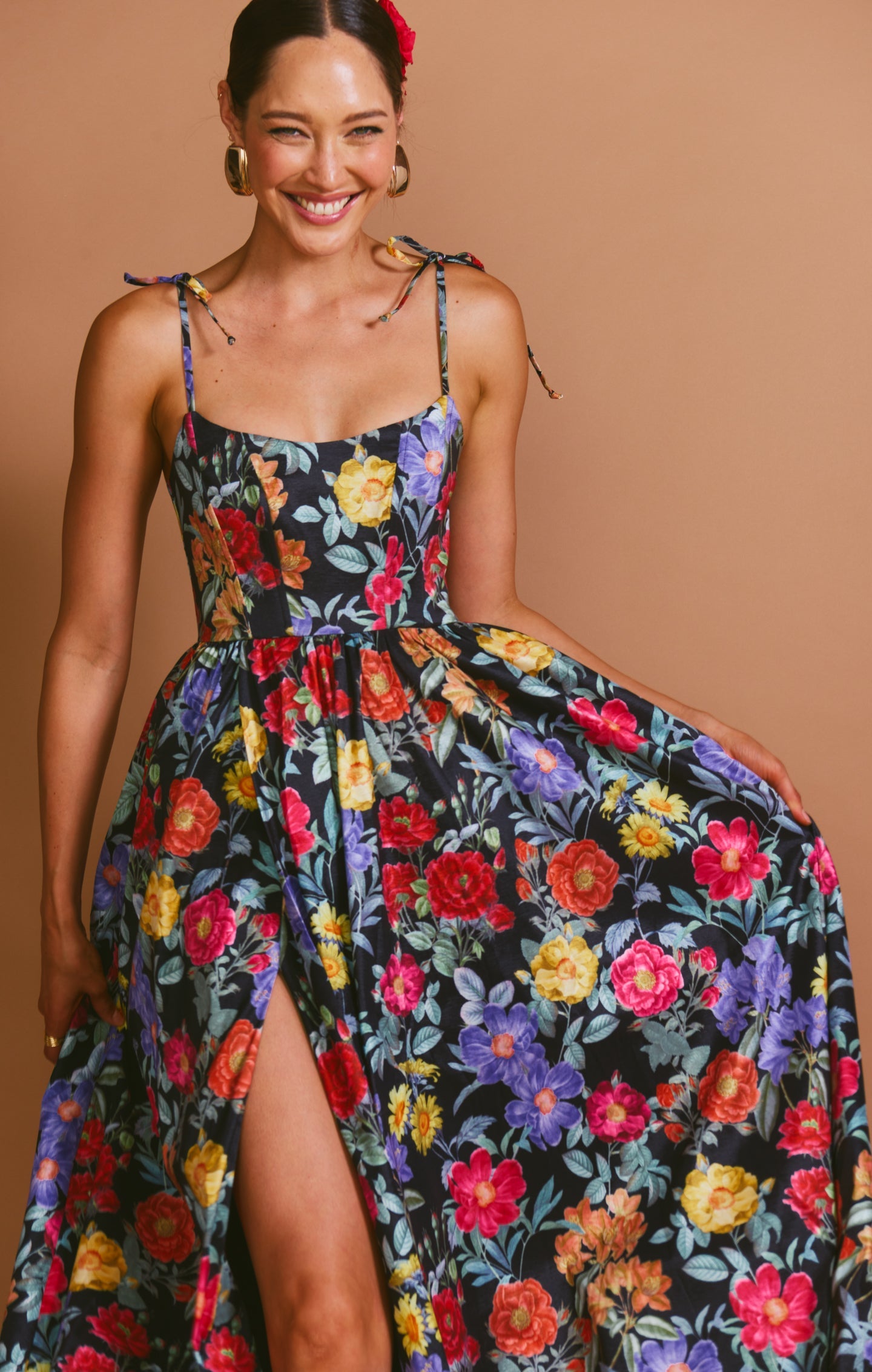 Juliet Taffeta Maxi Dress in Peony Black 2