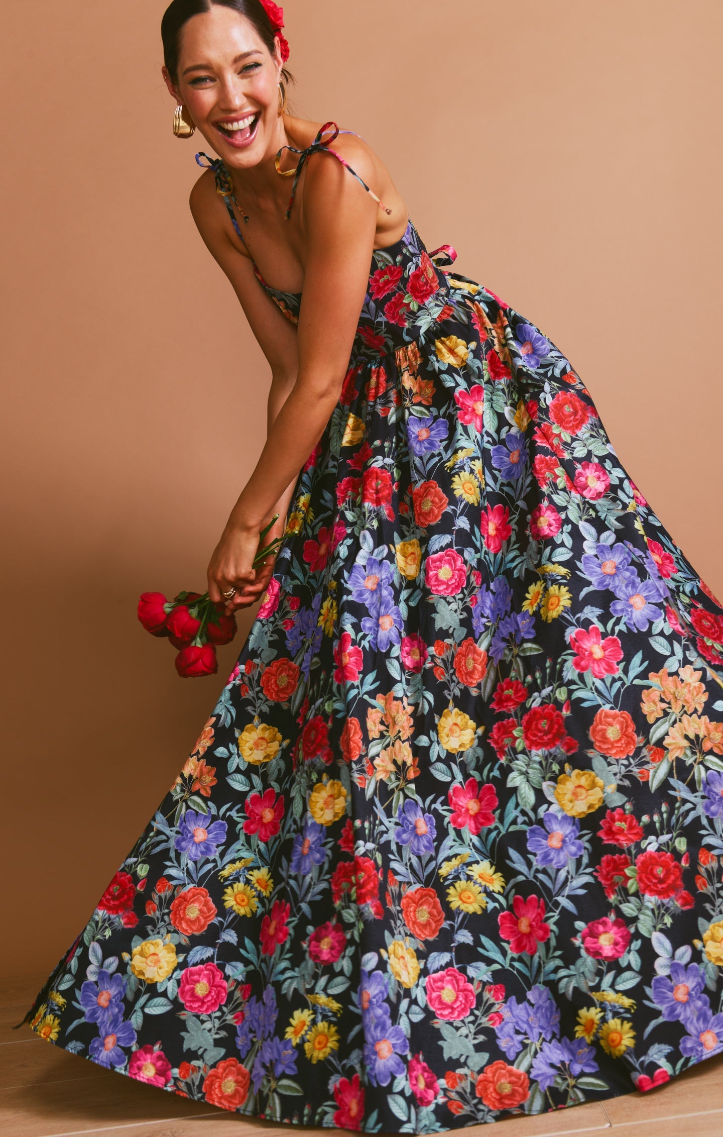 Juliet Taffeta Maxi Dress in Peony Black 6