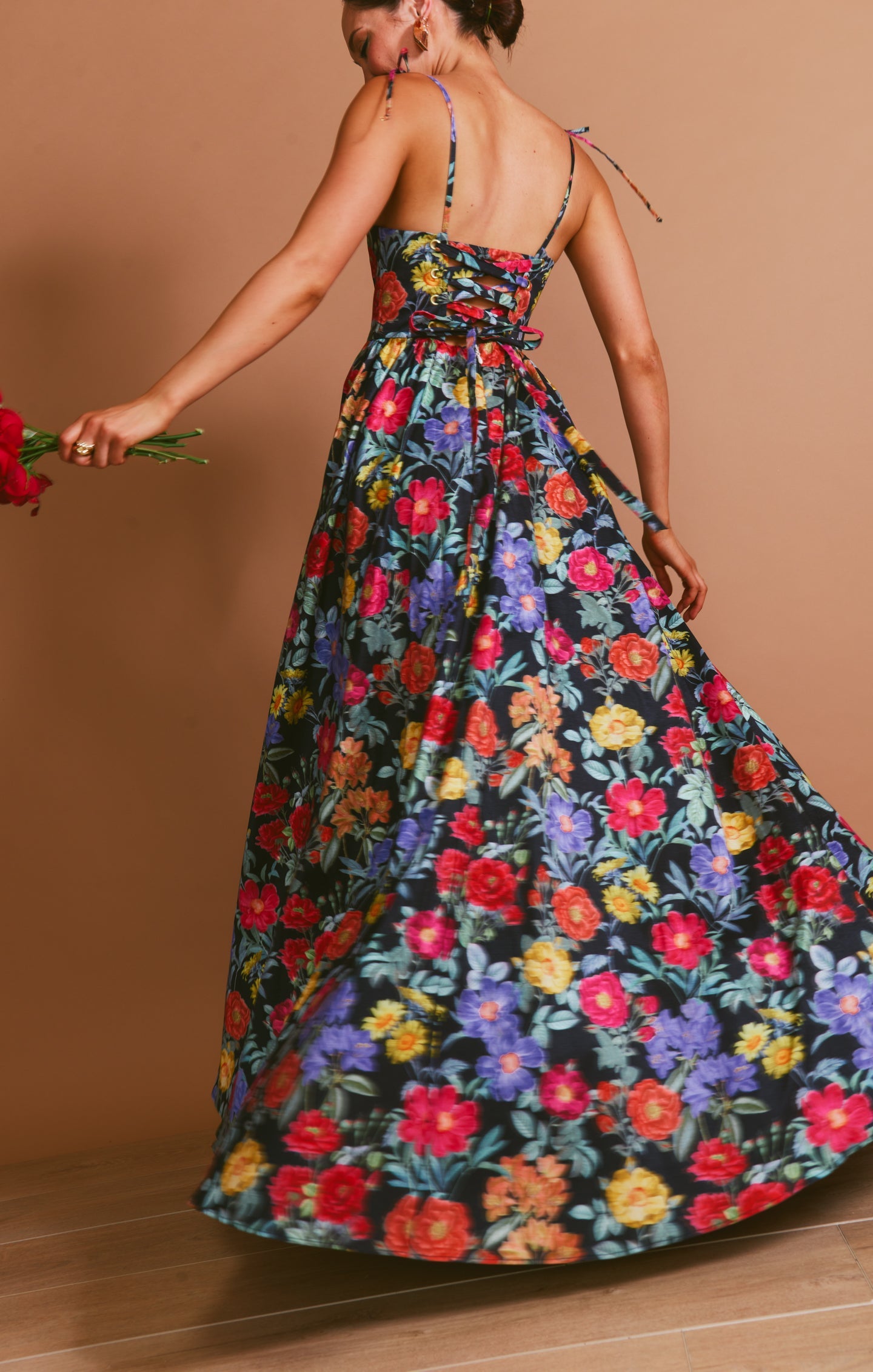 Juliet Taffeta Maxi Dress in Peony Black 3