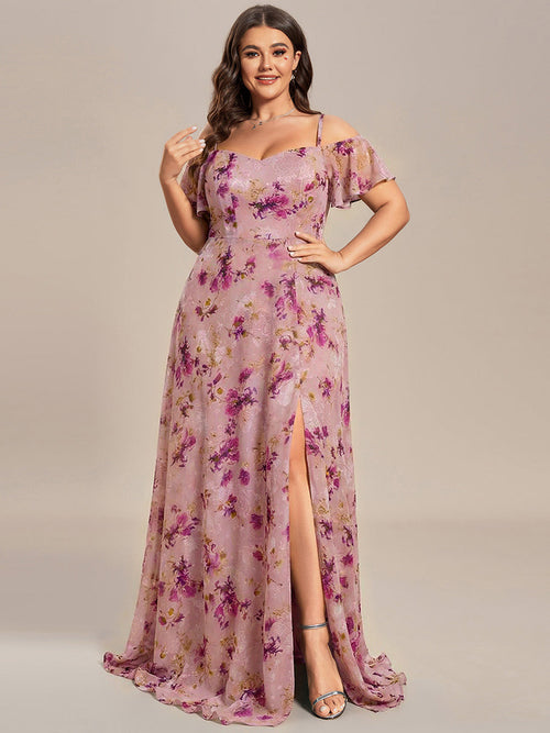 Reya Cold Shoulder Bridesmaid Dress Light Purple Print 1
