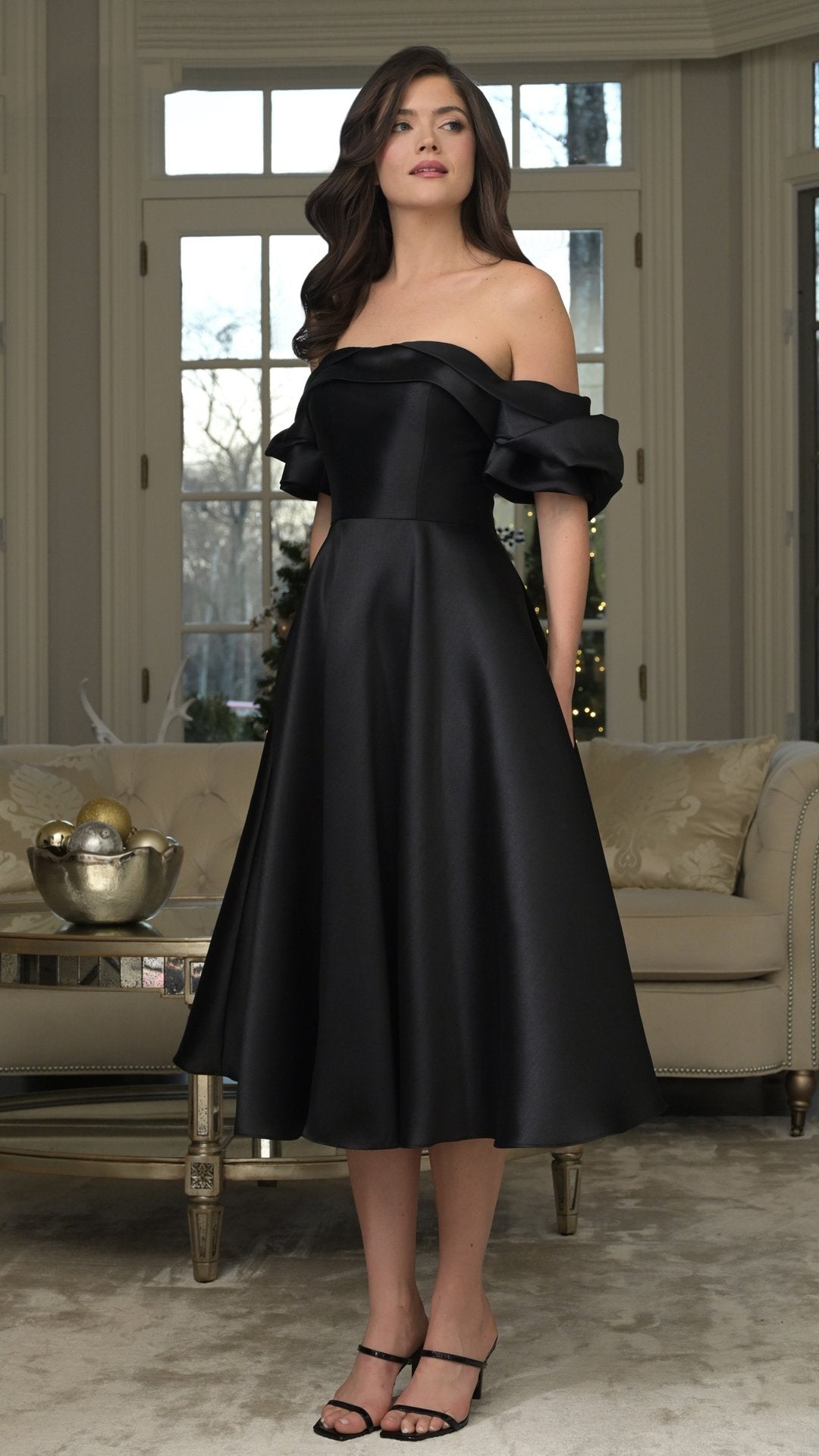 Margot A-Line Midi Formal Dress in Black Fuchsia 3