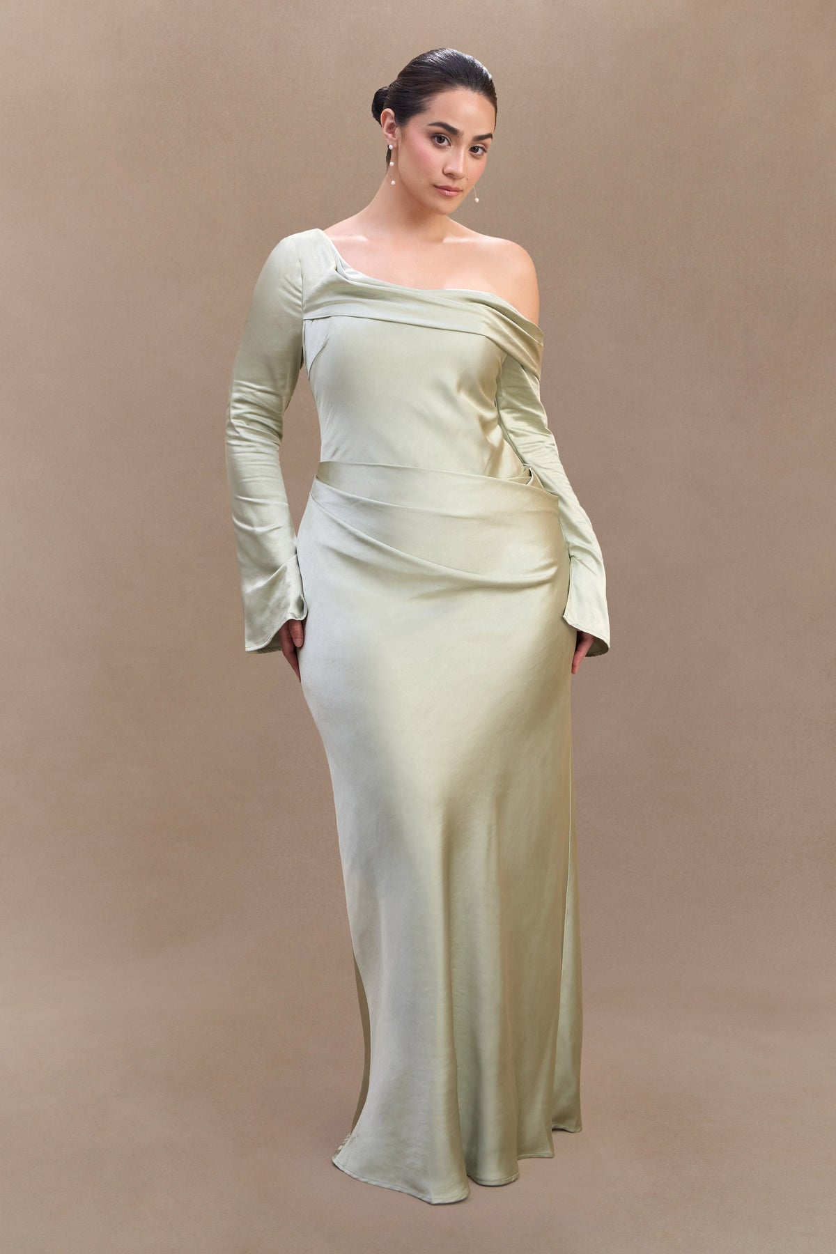 Iris Satin Maxi Dress in Black Sage 4