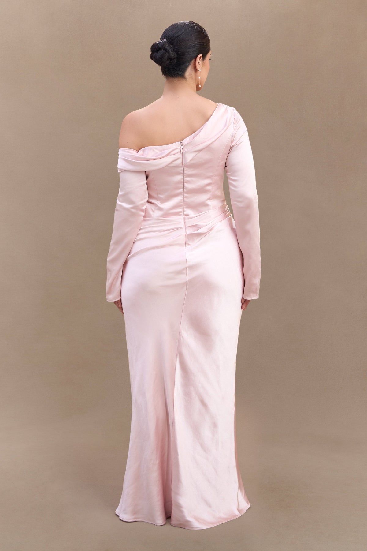 Iris Satin Maxi Dress in Black Soft Pink 6