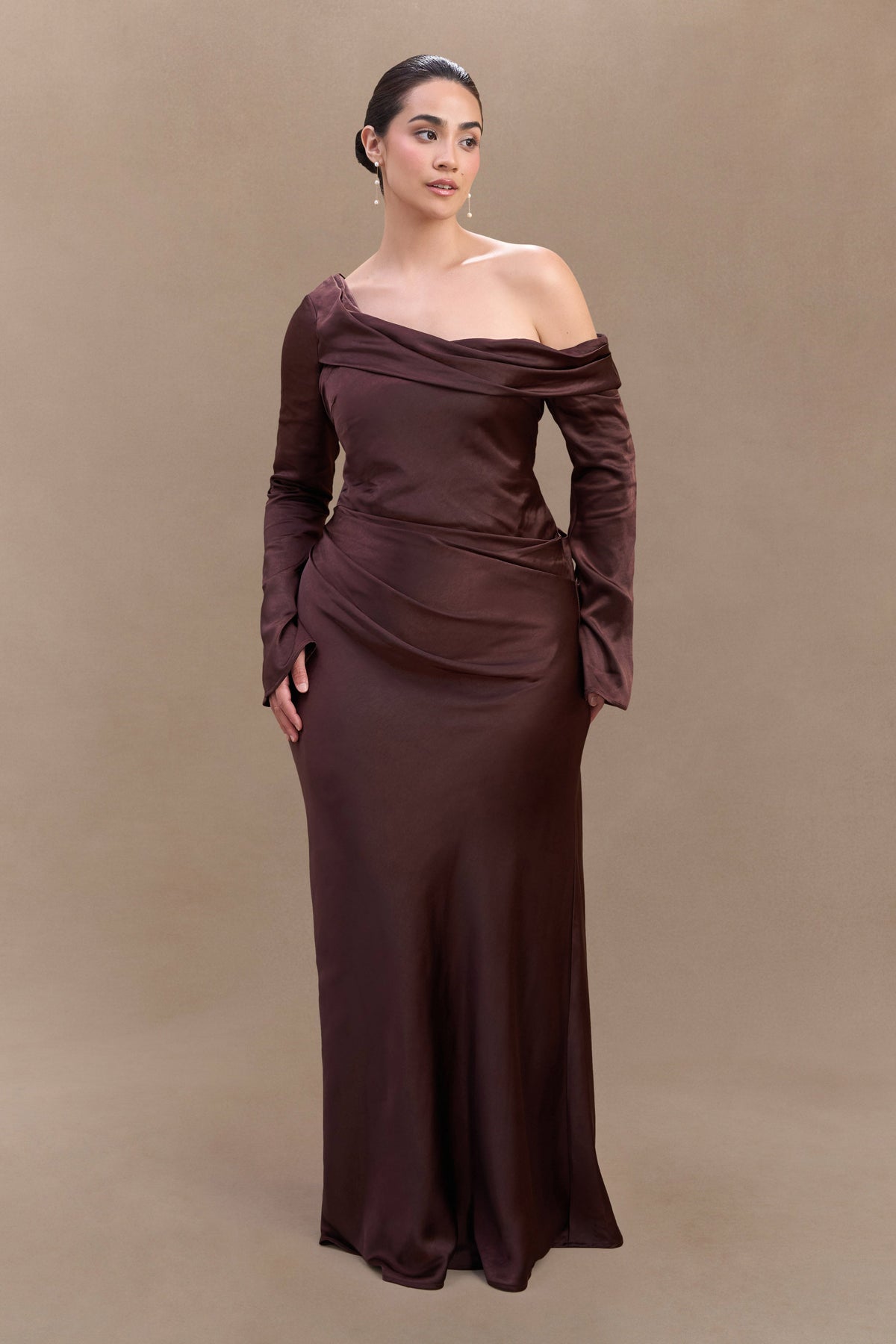 Iris Satin Maxi Dress in Black Dark Chocolate 4