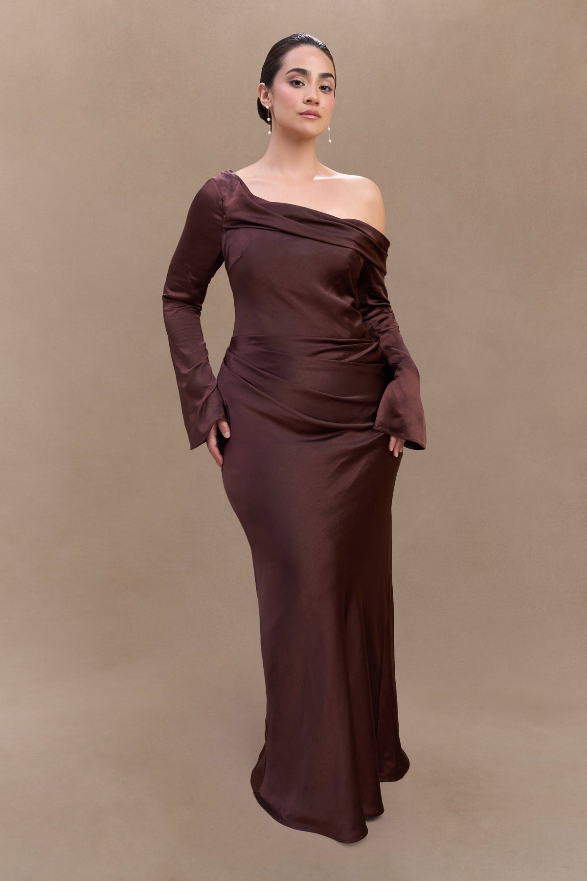 Iris Satin Maxi Dress in Black Dark Chocolate 6