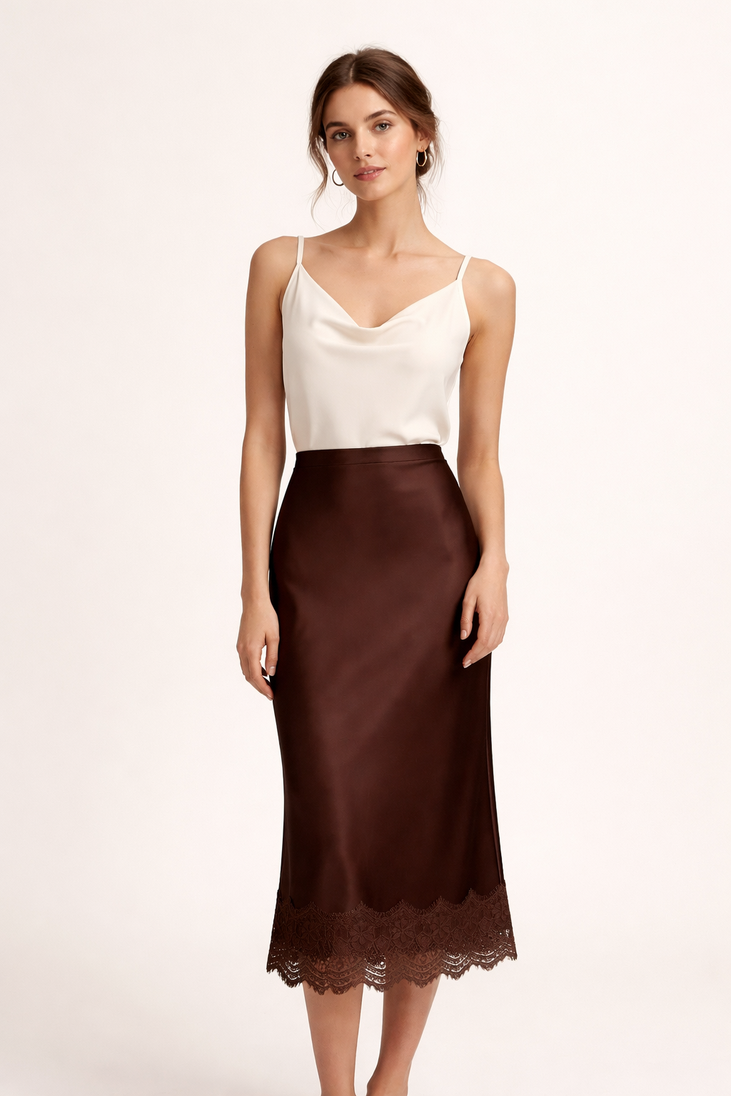 Mireya Lace-Trim Maxi Skirt Beige 3