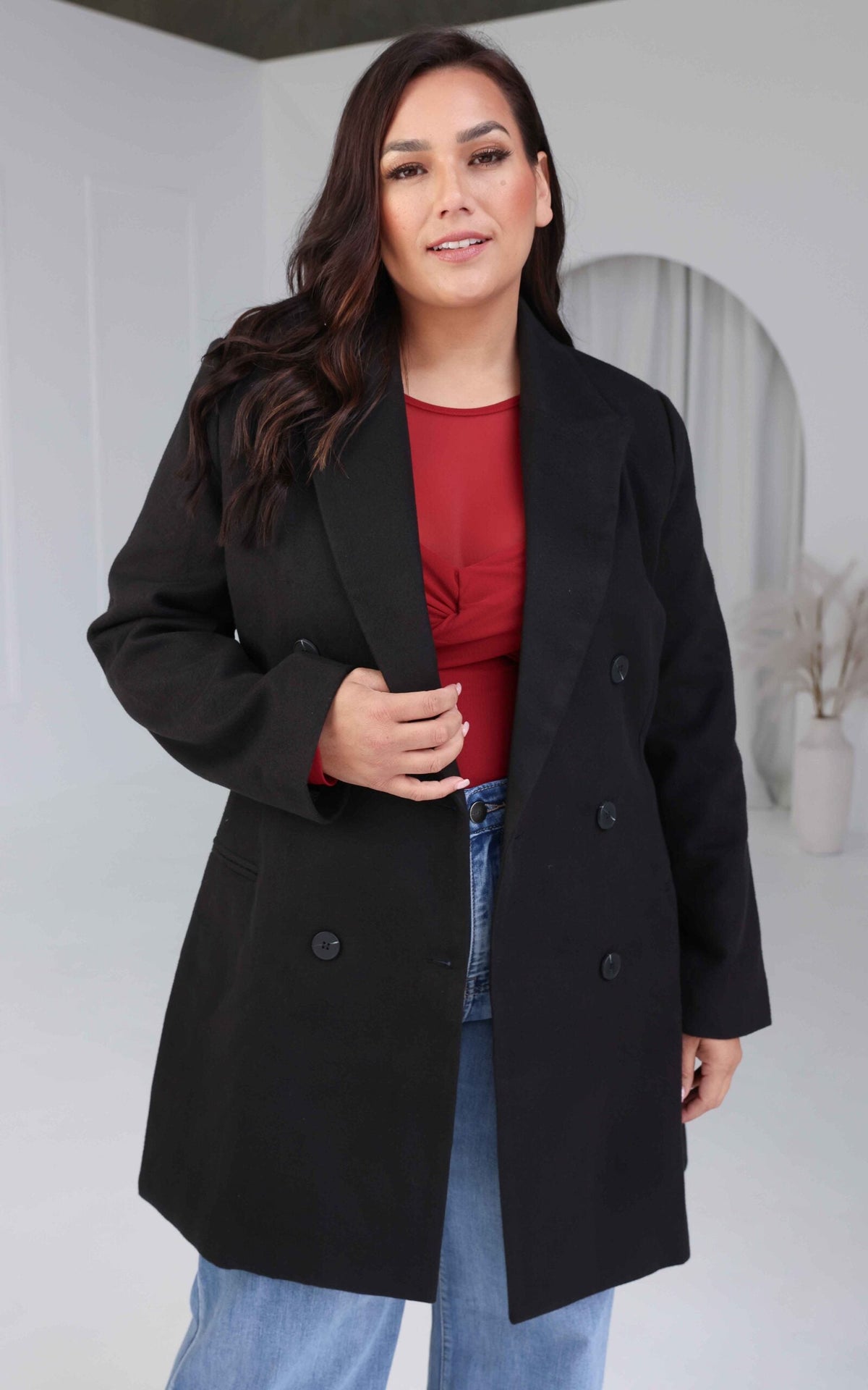Noble Double-Breasted Coat in Black Black 2