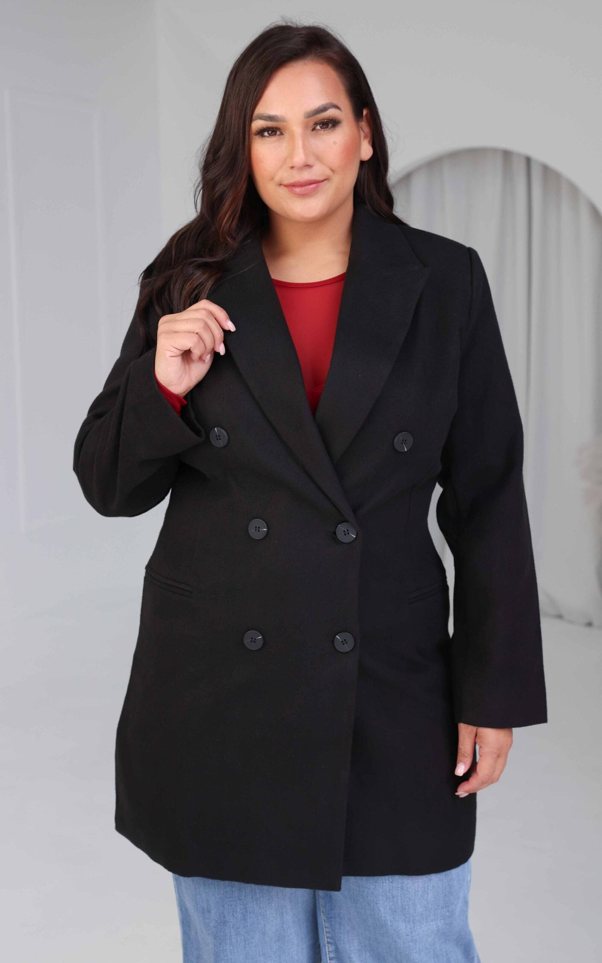 Noble Double-Breasted Coat in Black Black 6