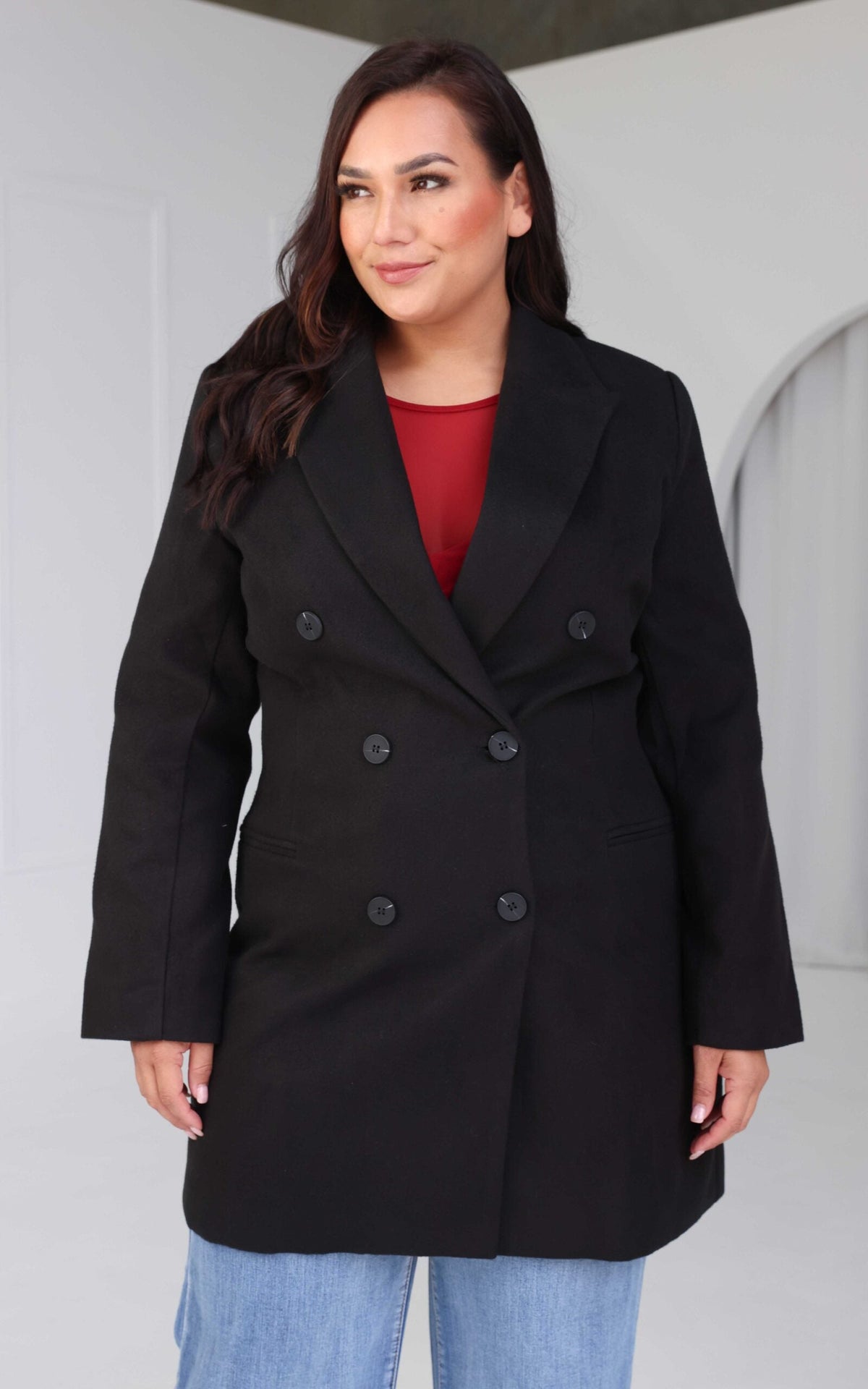 Noble Double-Breasted Coat in Black Black 7