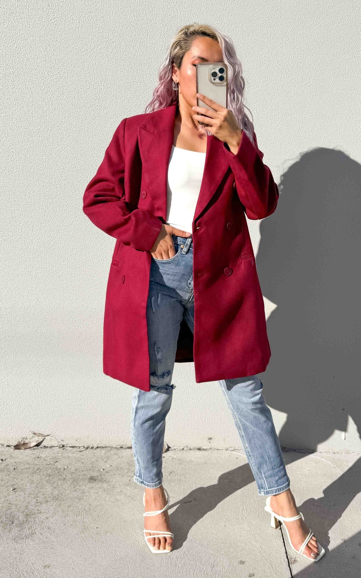 Noble Double-Breasted Coat in Black Wine 5