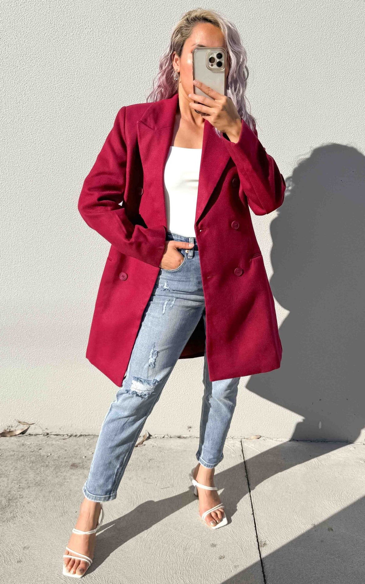 Noble Double-Breasted Coat in Black Wine 6