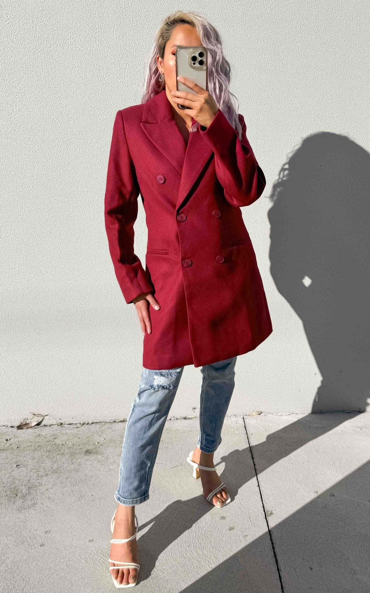 Noble Double-Breasted Coat in Black Wine 7