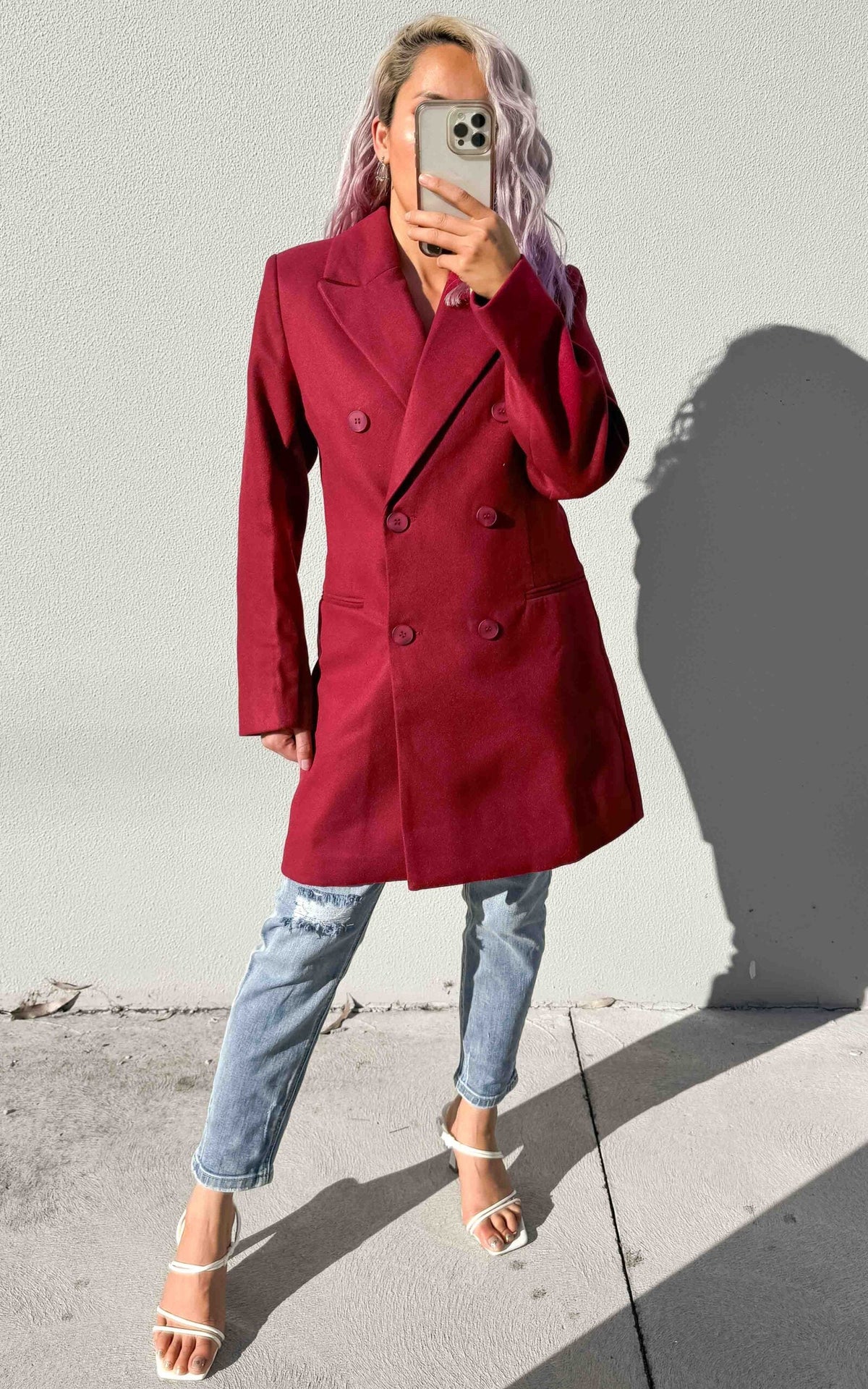 Noble Double-Breasted Coat in Black Wine 8