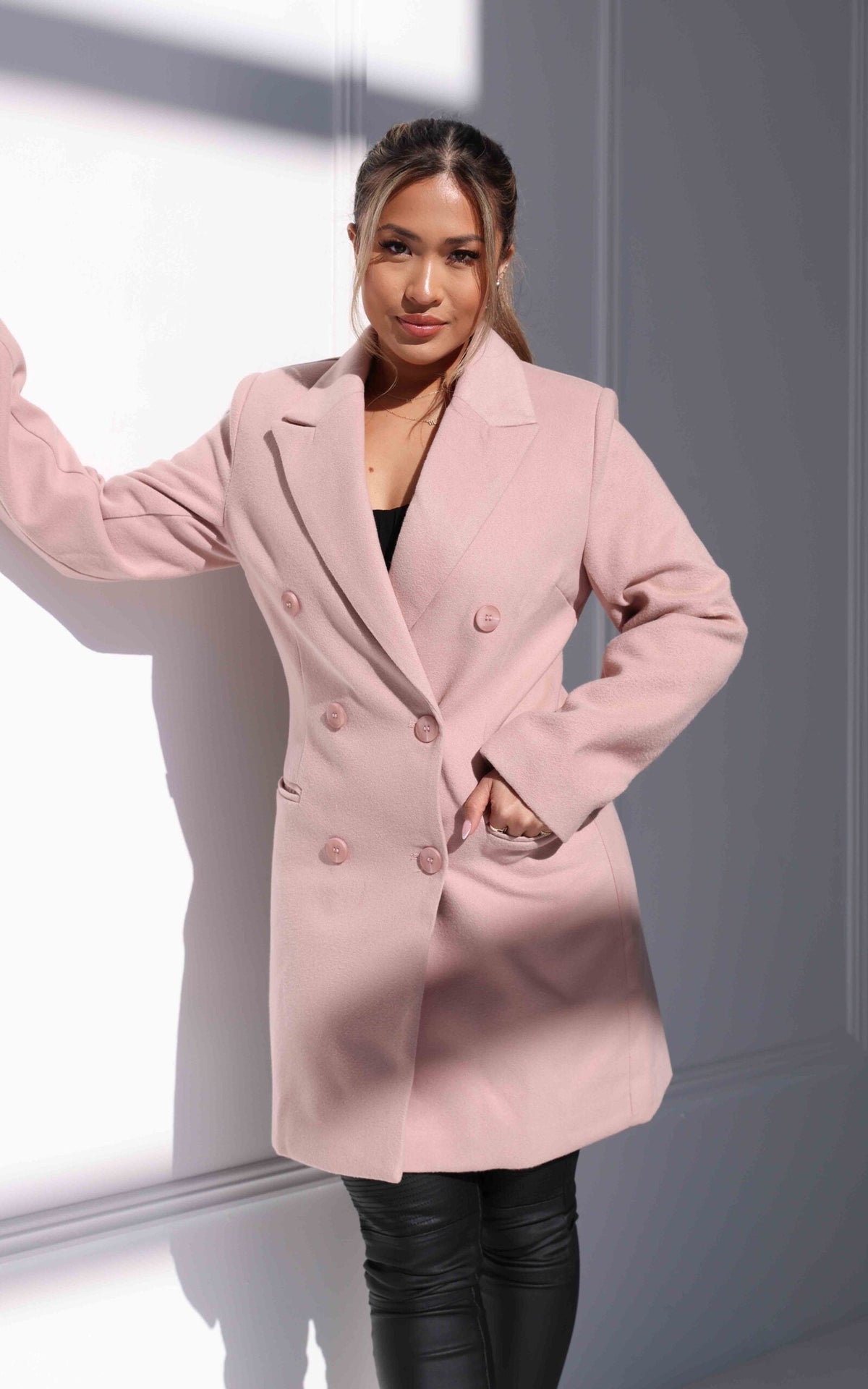Noble Double-Breasted Coat in Black Blush 5