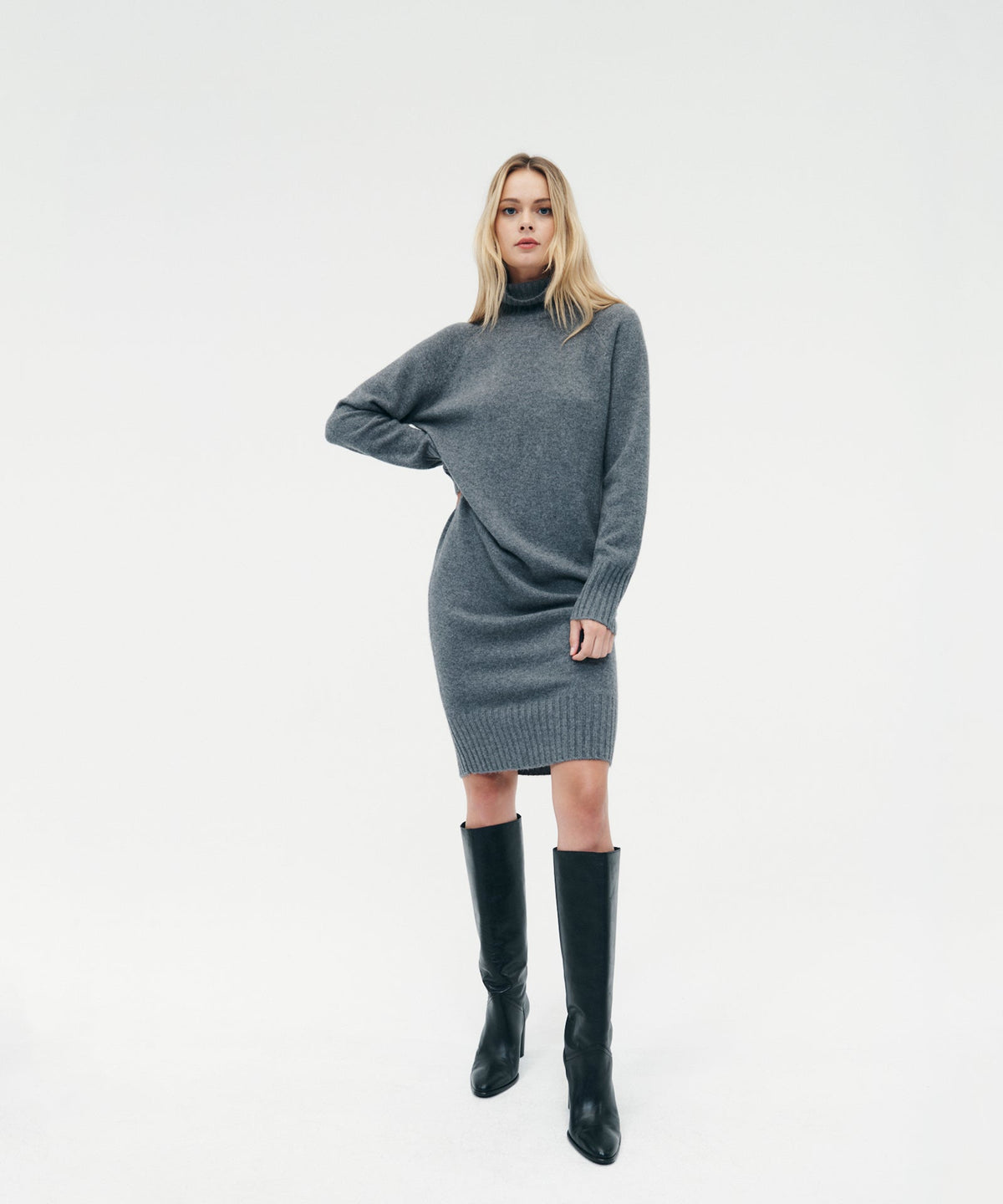 Margot Cashmere Turtleneck Dress Granite 5