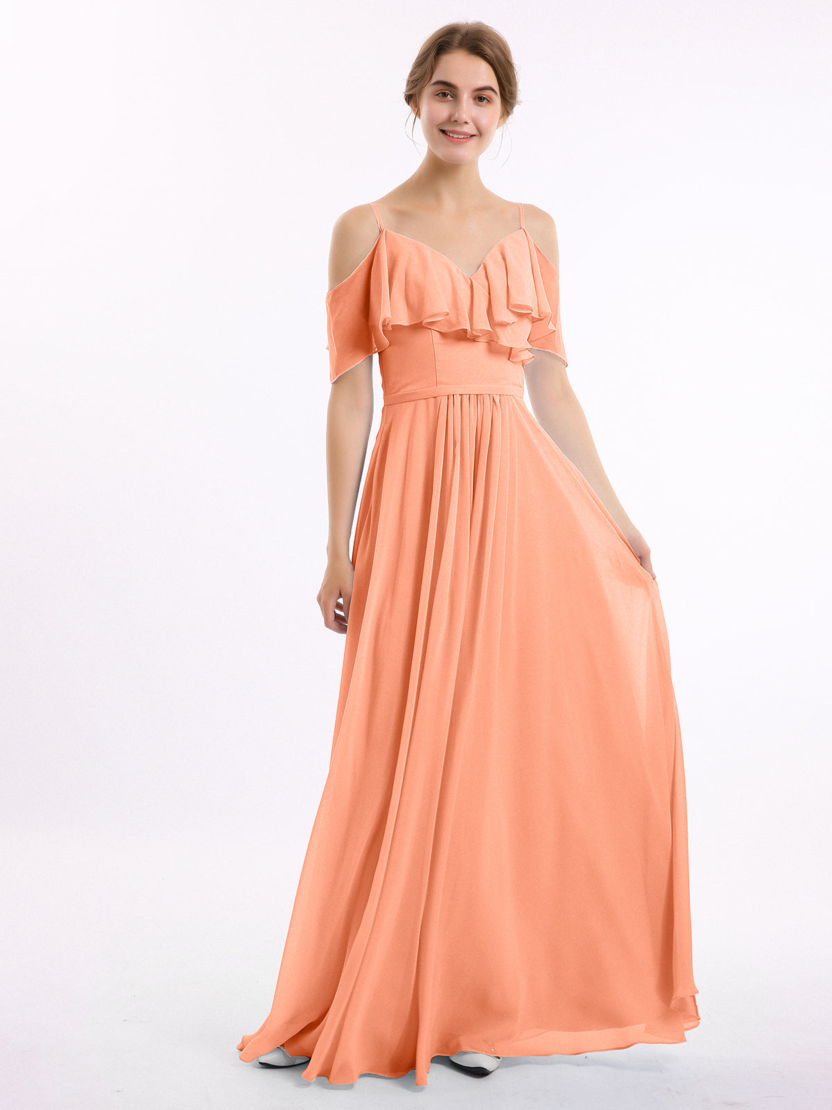 Margot Chiffon Off-Shoulder Dress Papaya 1