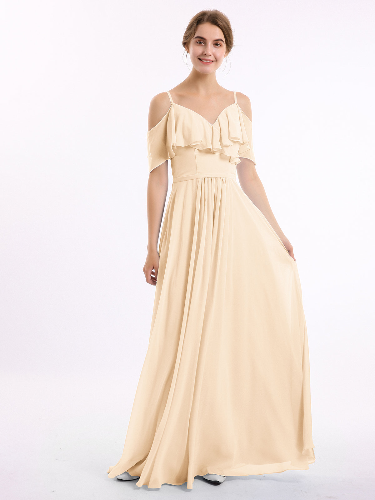 Margot Chiffon Off-Shoulder Dress Peach 1