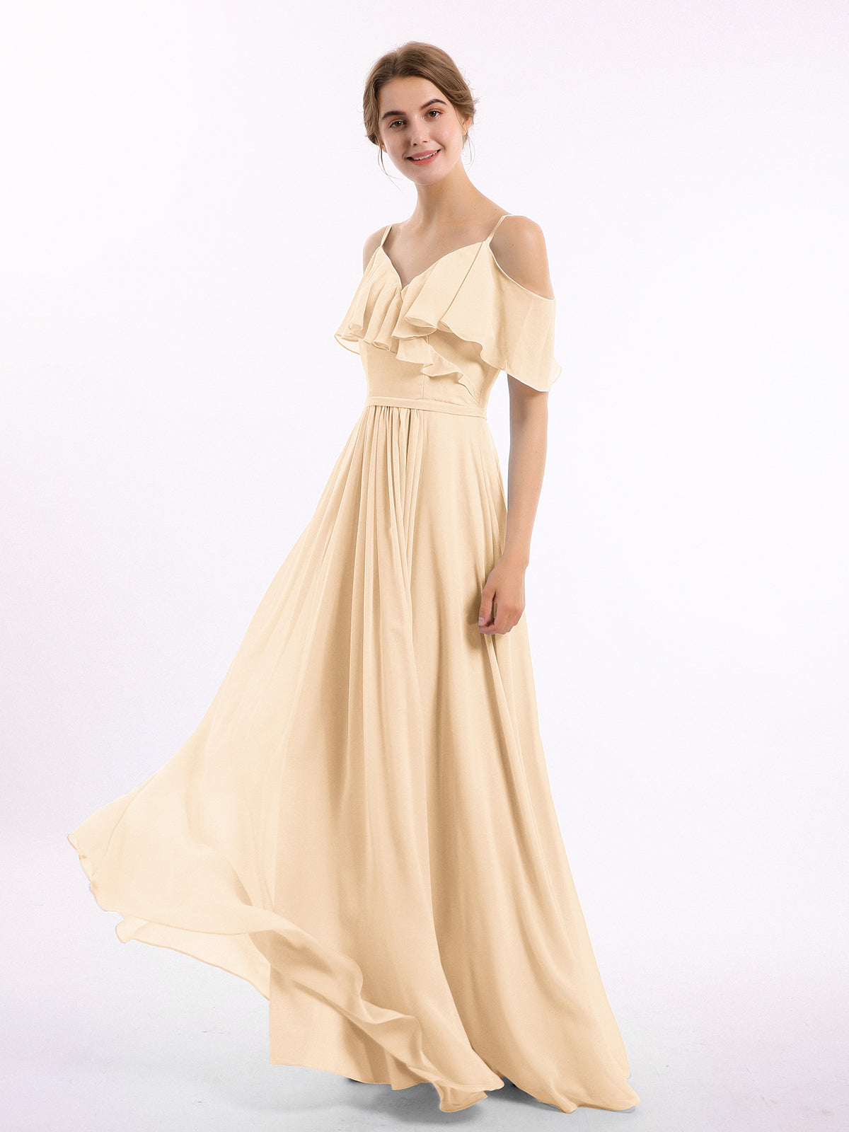 Margot Chiffon Off-Shoulder Dress Peach 3
