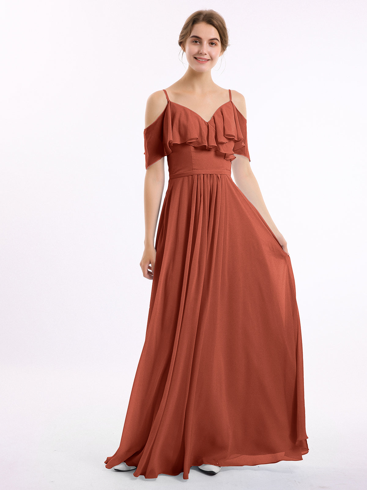 Margot Chiffon Off-Shoulder Dress Rust 1