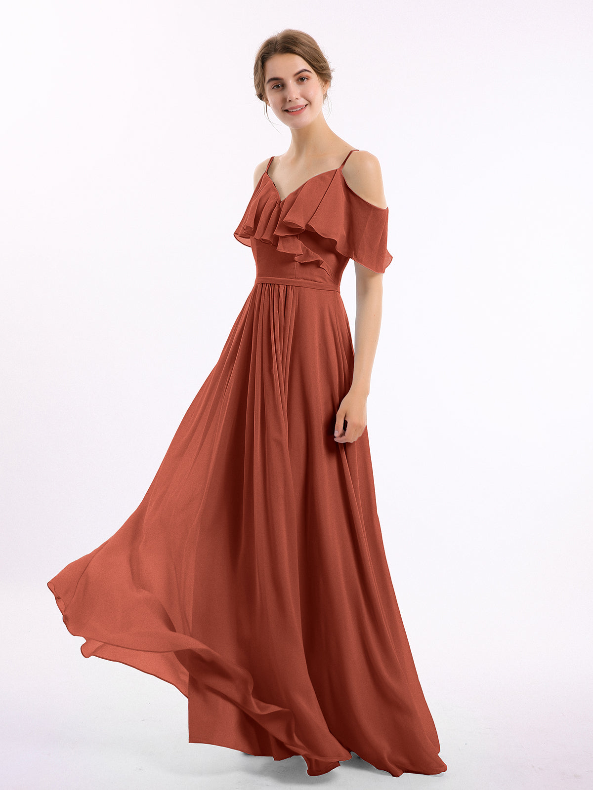 Margot Chiffon Off-Shoulder Dress Rust 3