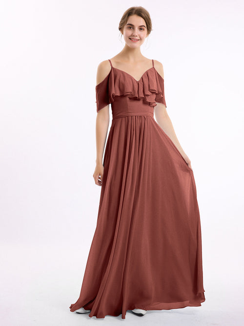 Margot Chiffon Off-Shoulder Dress Terracotta Plus Size 1