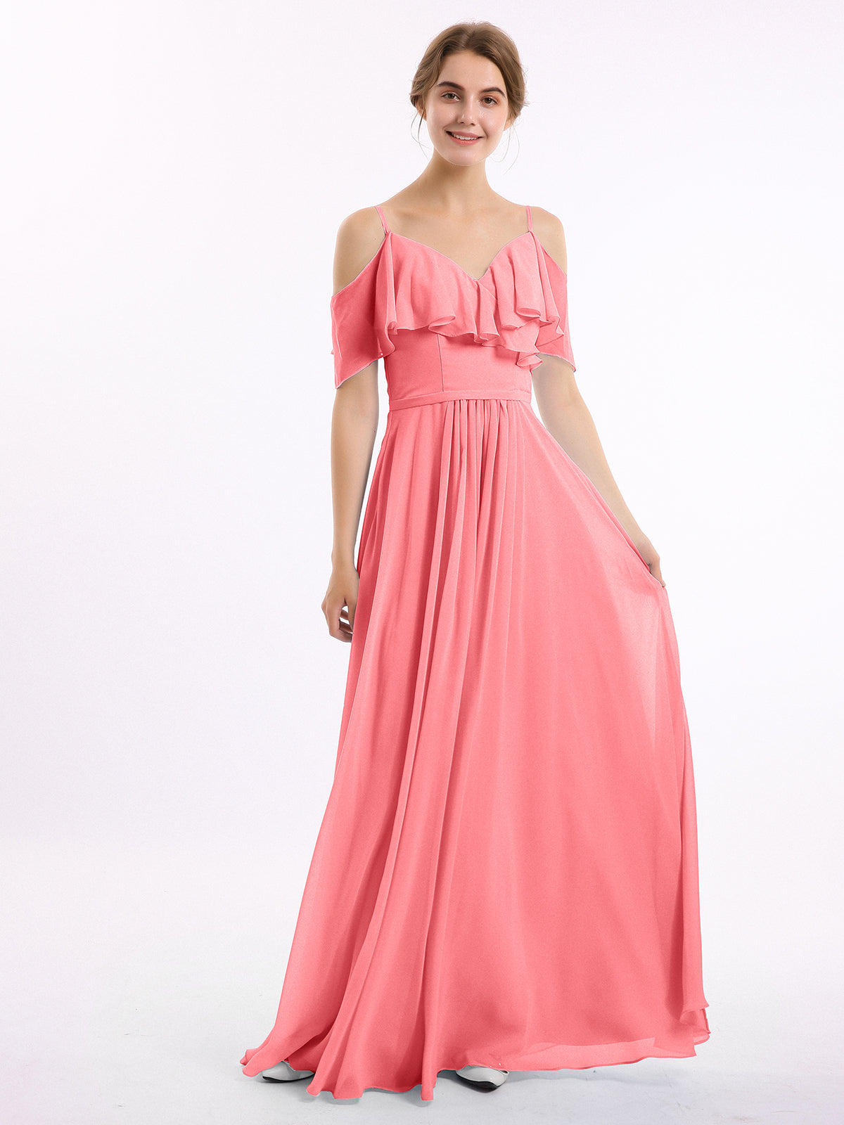 Margot Chiffon Off-Shoulder Dress Watermelon 1