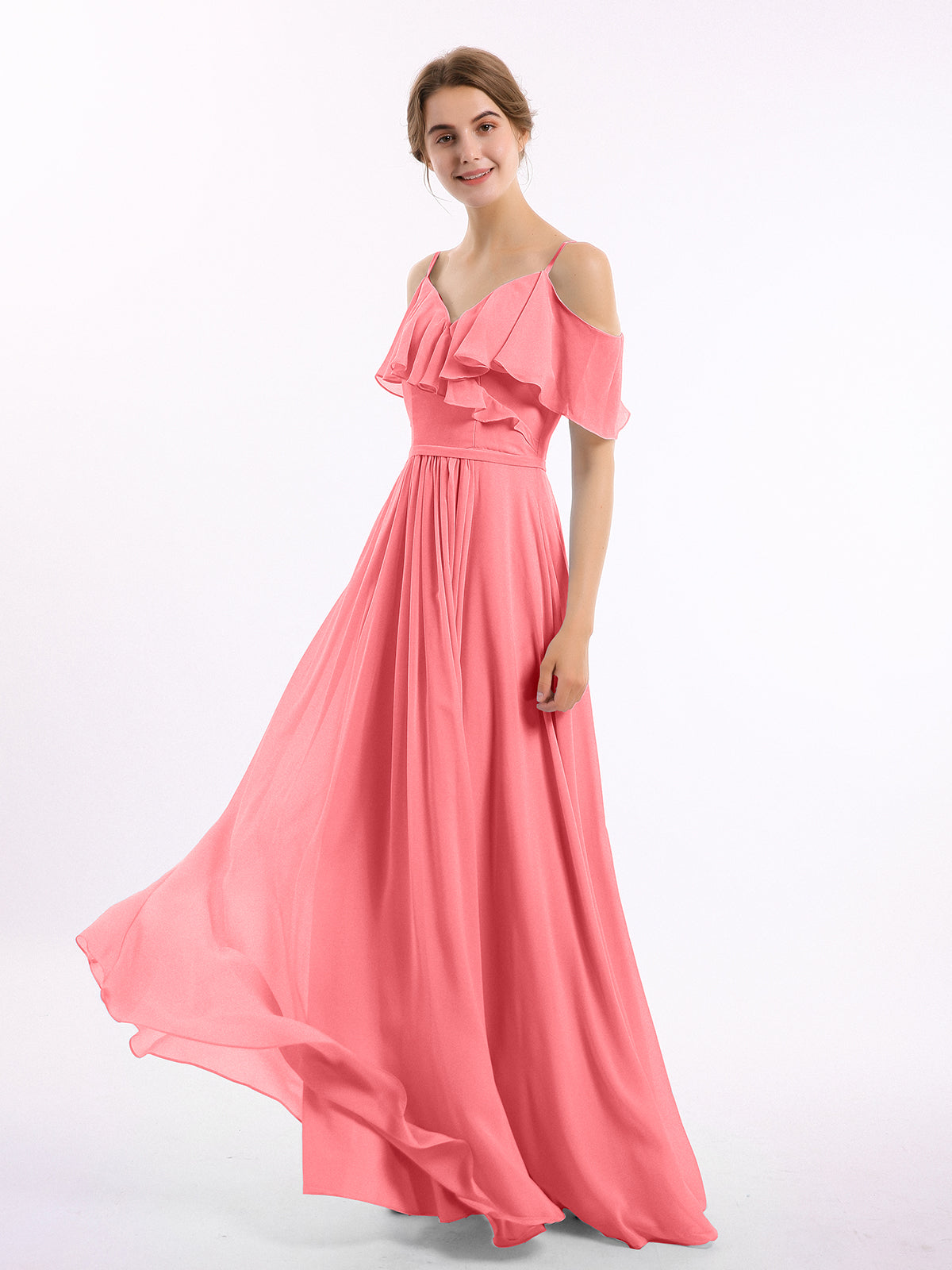 Margot Chiffon Off-Shoulder Dress Watermelon 3