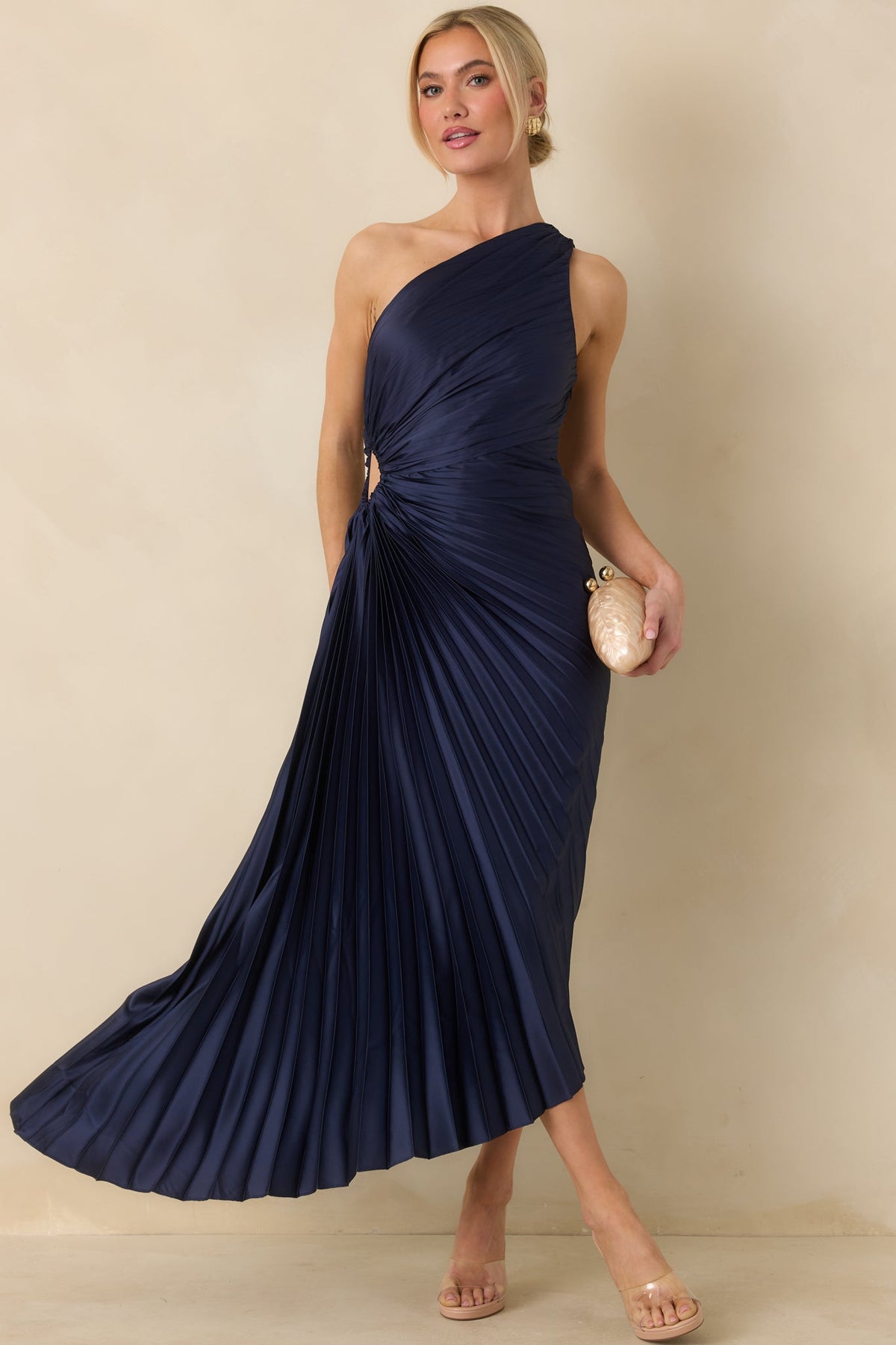 Margot Asymmetric One-Shoulder Maxi Dress in Navy Navy 4